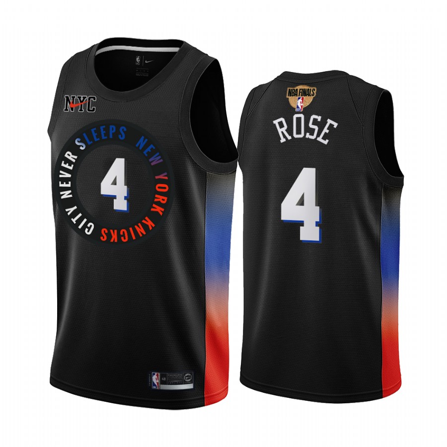 New York Knicks Derrick Rose #4 Black Playoffs Jersey