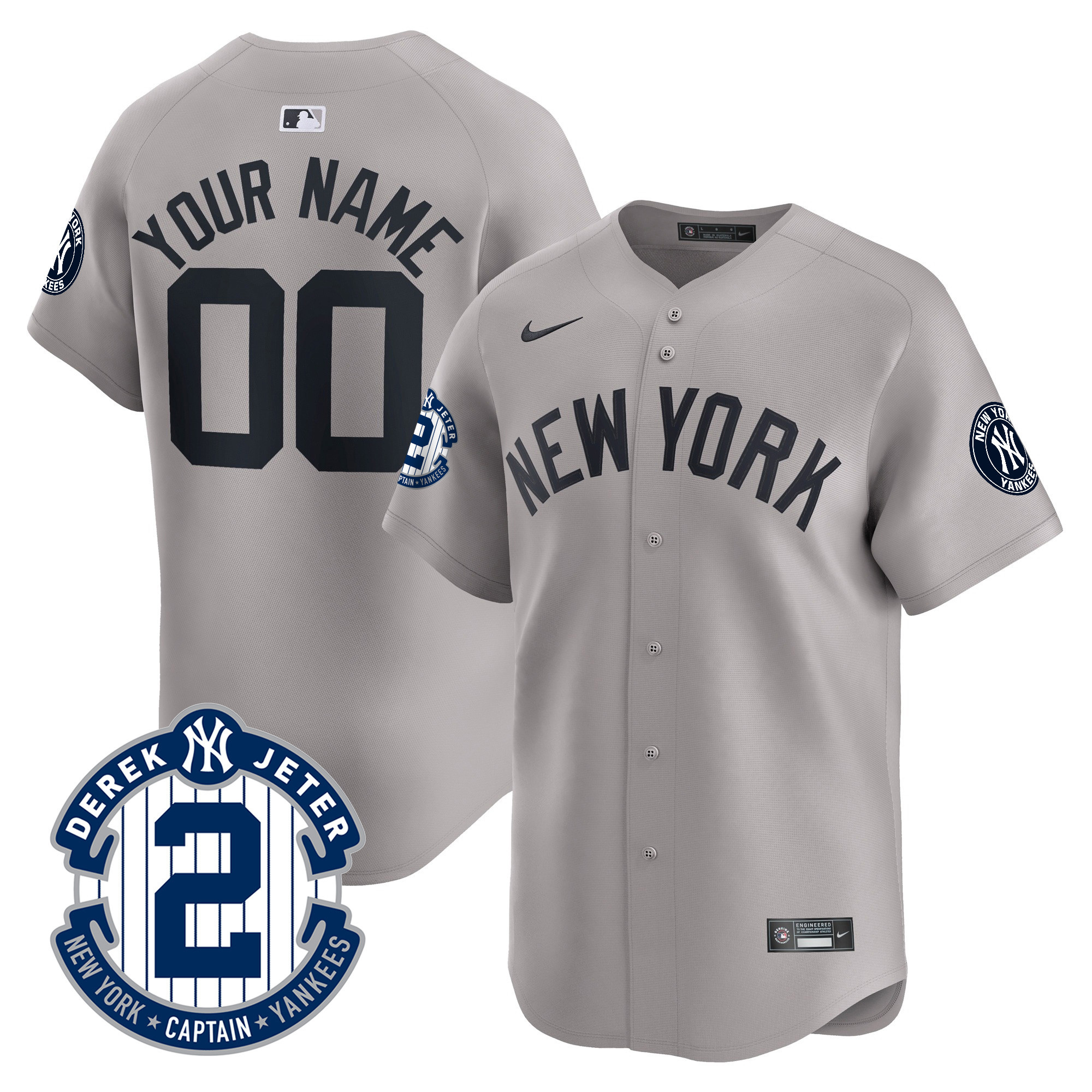 New York Yankees Derek Jeter Patch Vapor Premier Limited Custom Gray Jersey