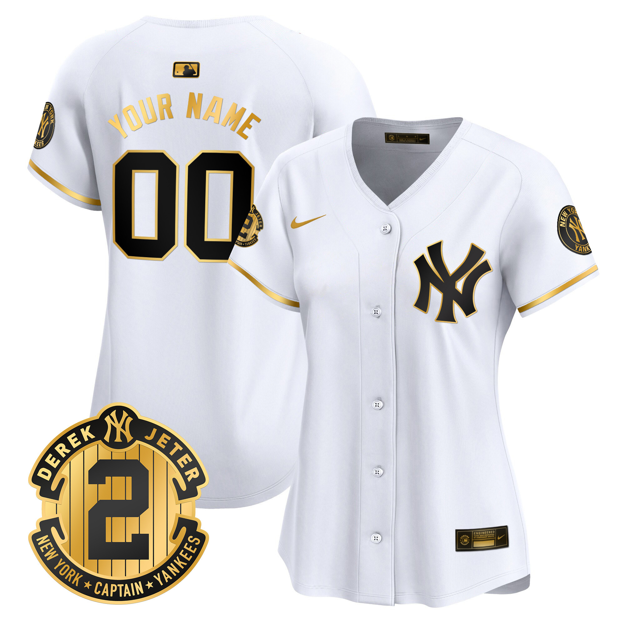 New York Yankees Derek Jeter Patch Vapor Premier Limited Custom White Gold Jersey