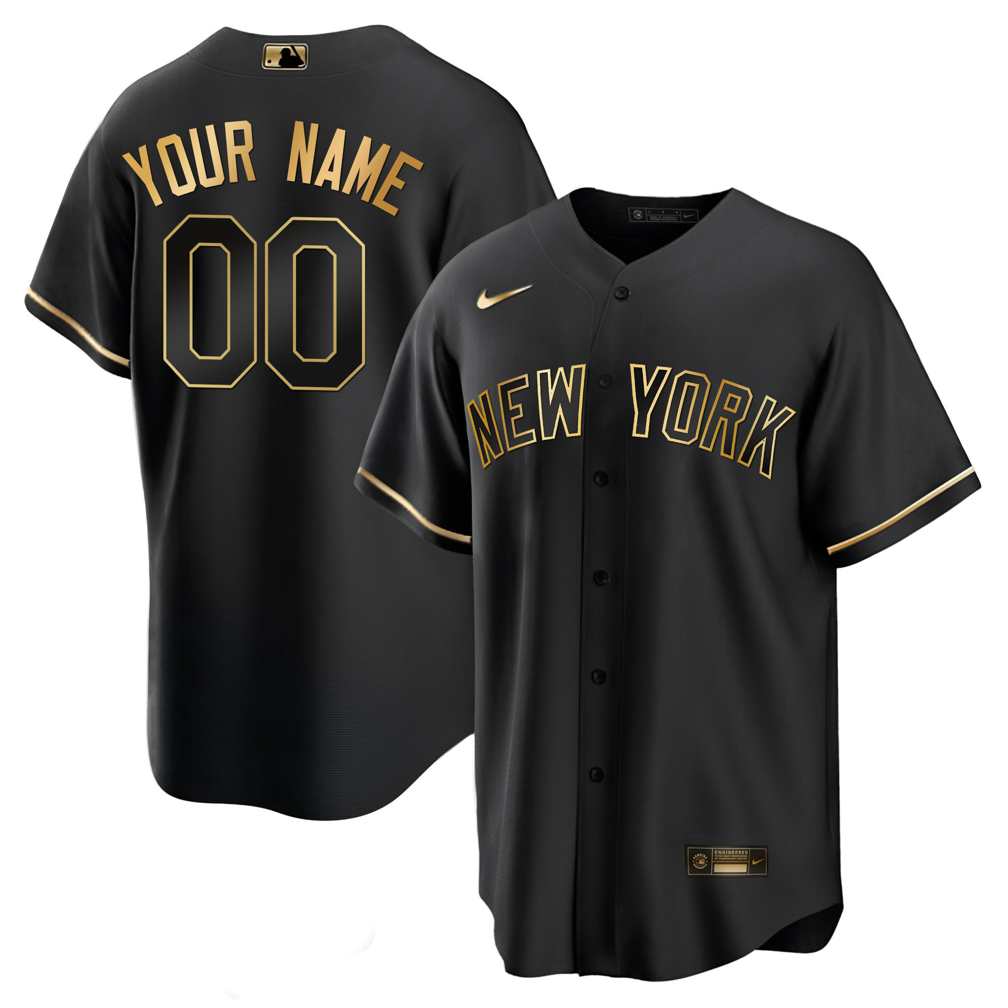 New York Yankees Gold Custom Cool Black Jersey