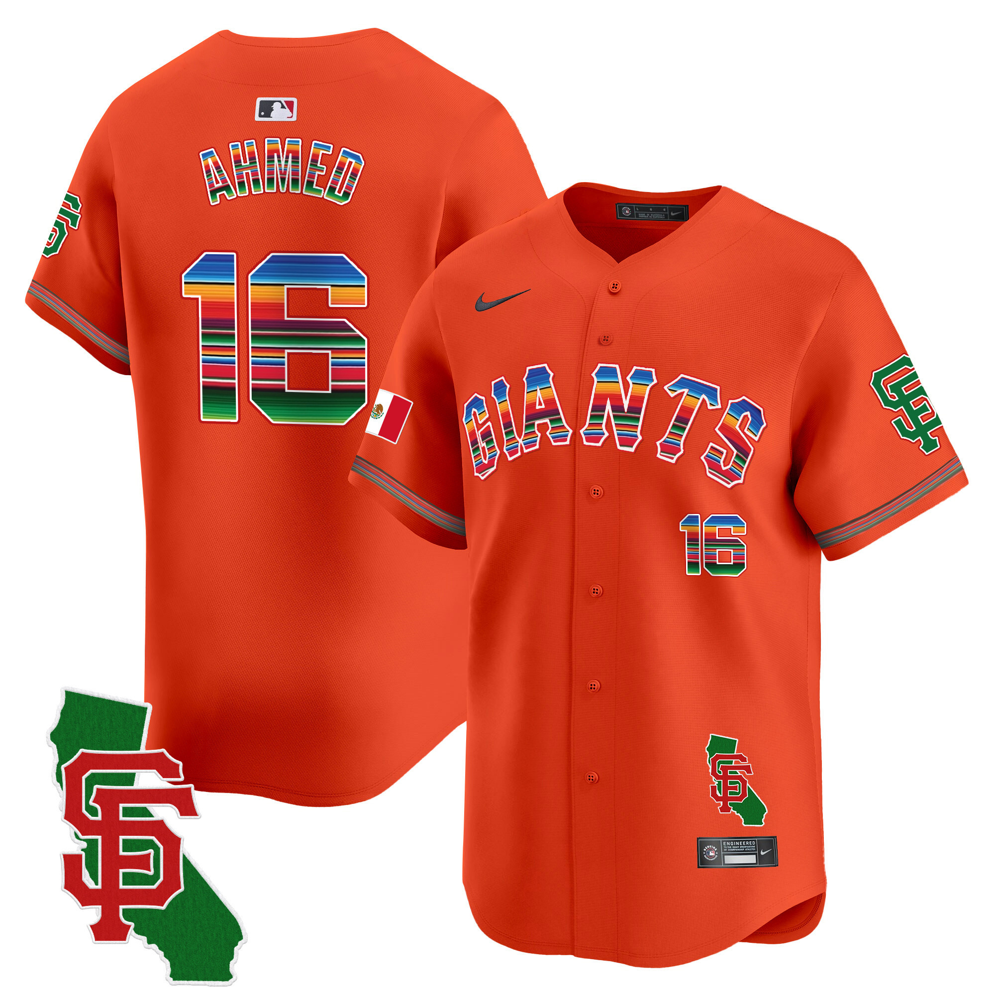 Nick Ahmed Men's San Francisco Giants Mexico California Patch Vapor Premier Limited Orange Jersey