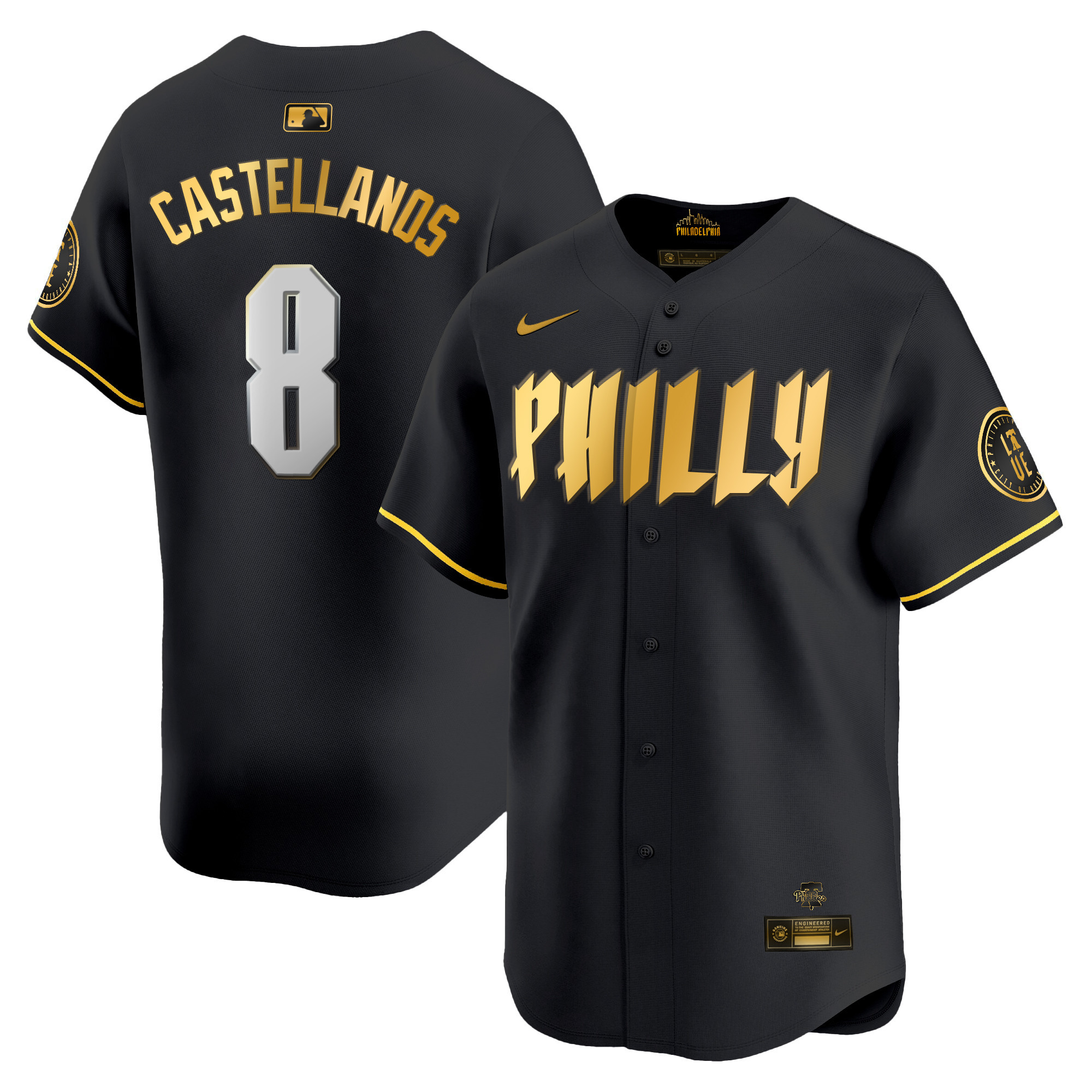 Nick Castellanos Men's Philadelphia Phillies City Connect Vapor Premier Limited Black Gold Jersey