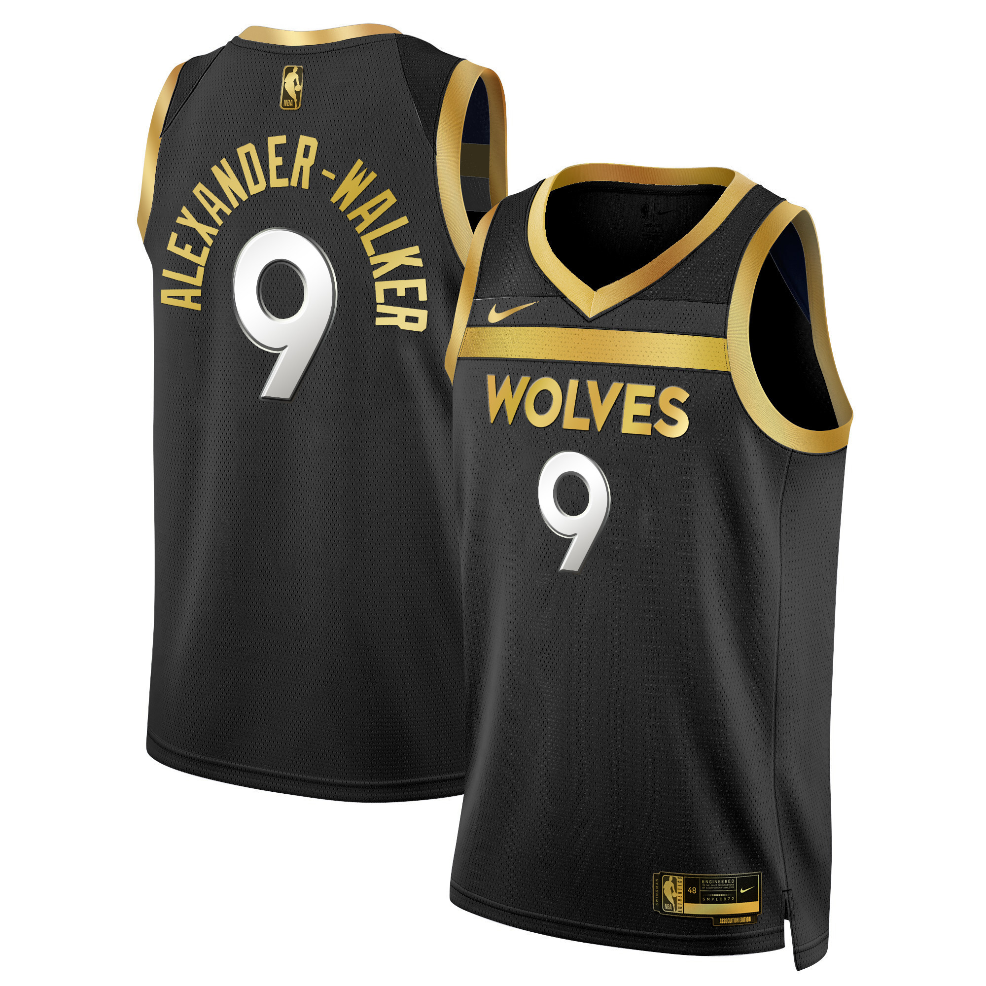Nickeil Alexander-Walker Men's Minnesota Timberwolves Swingman V3 Black Gold Jersey - All Stitched