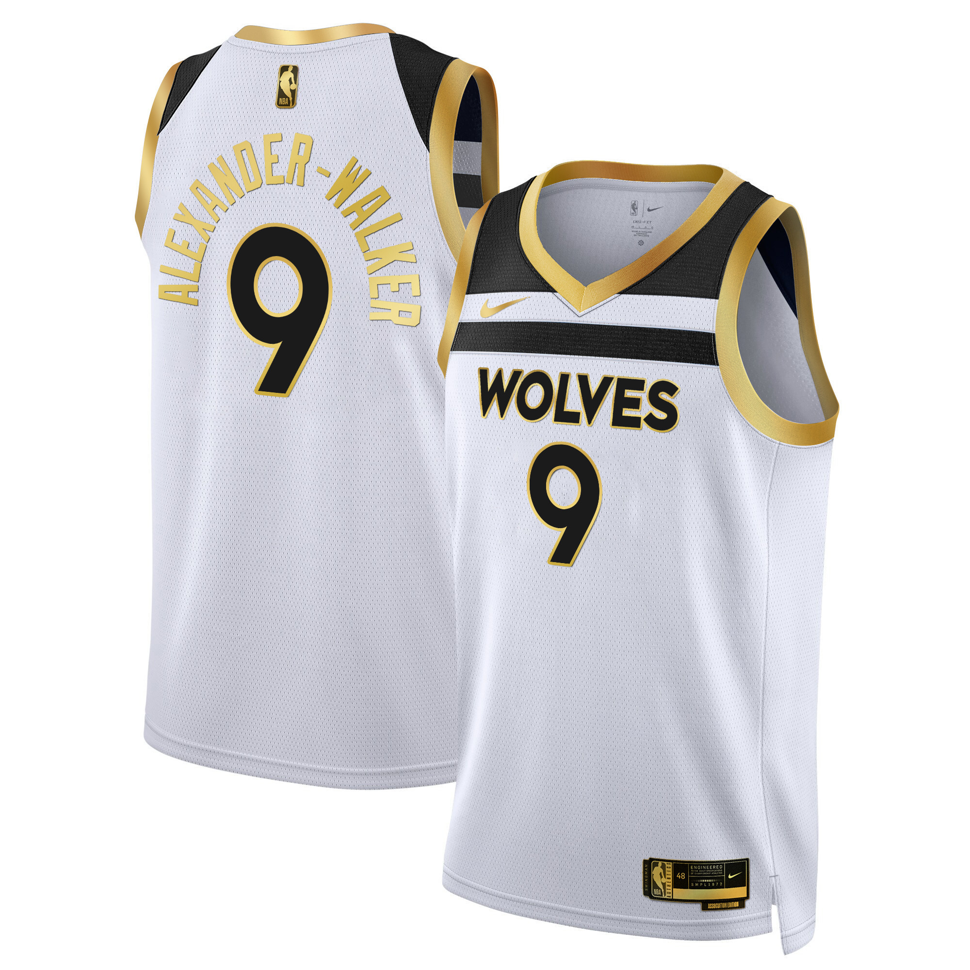Nickeil Alexander-Walker Men's Minnesota Timberwolves Swingman V3 White Gold Jersey - All Stitched
