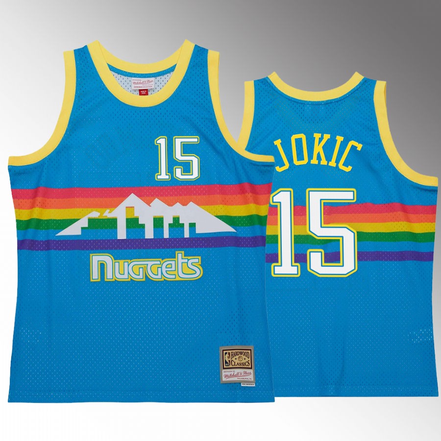 Nikola Jokic #15 Denver Nuggets Neon Tropical Blue Hardwood Classics Jersey