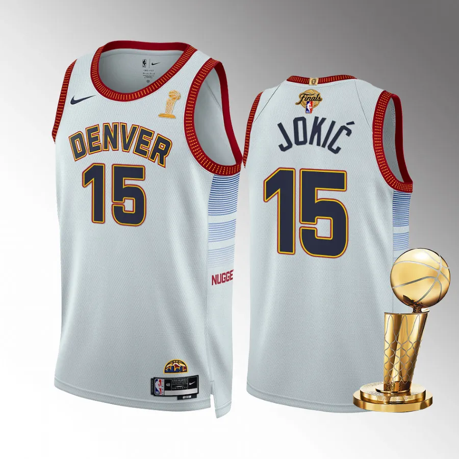 Nikola Jokic Finals Champions Denver Nuggets White #15 Jersey City Edition