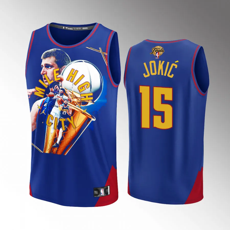 Nikola Jokic Denver Nuggets Finals Trophy Graphics Blue #15 Fastbreak Player Jersey Men