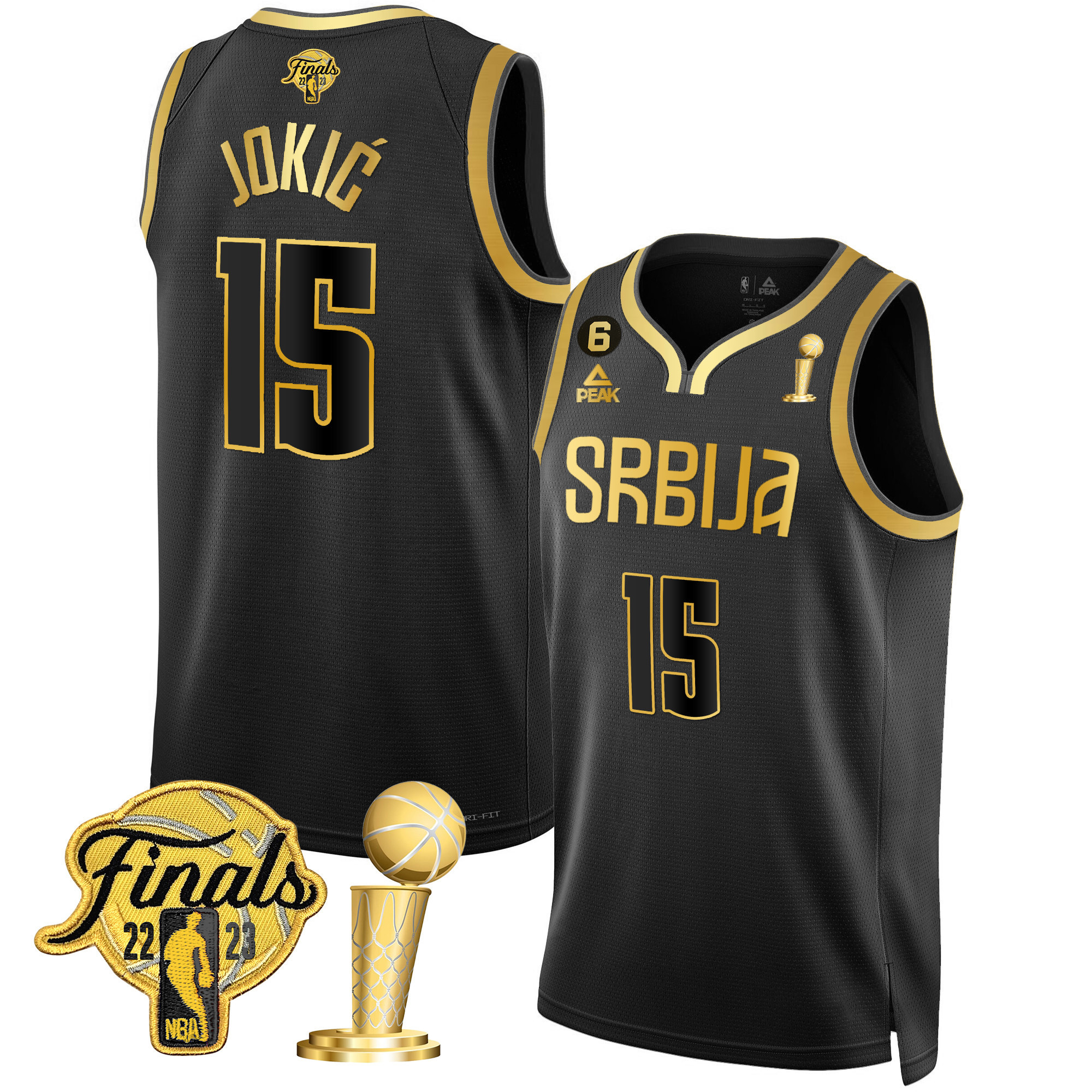 Nikola Jokic Denver Nuggets Serbia Finals & Champions Gold Black Gold Jersey - All Stitched