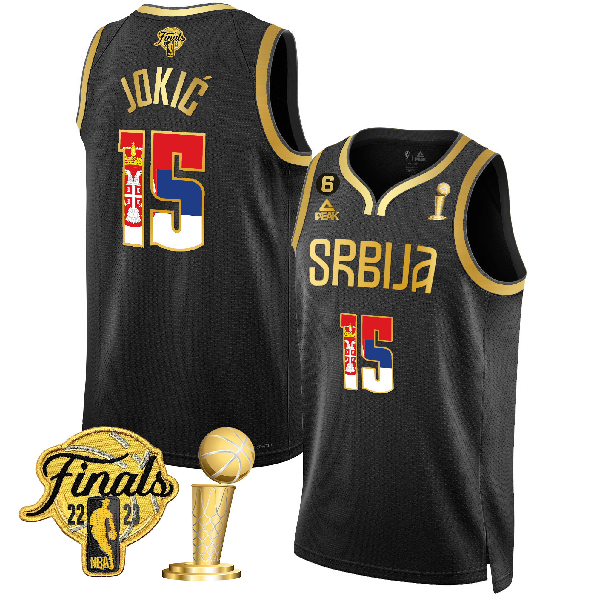 Nikola Jokic Denver Nuggets Serbia Finals & Champions Gold Serbia Black Jersey - All Stitched