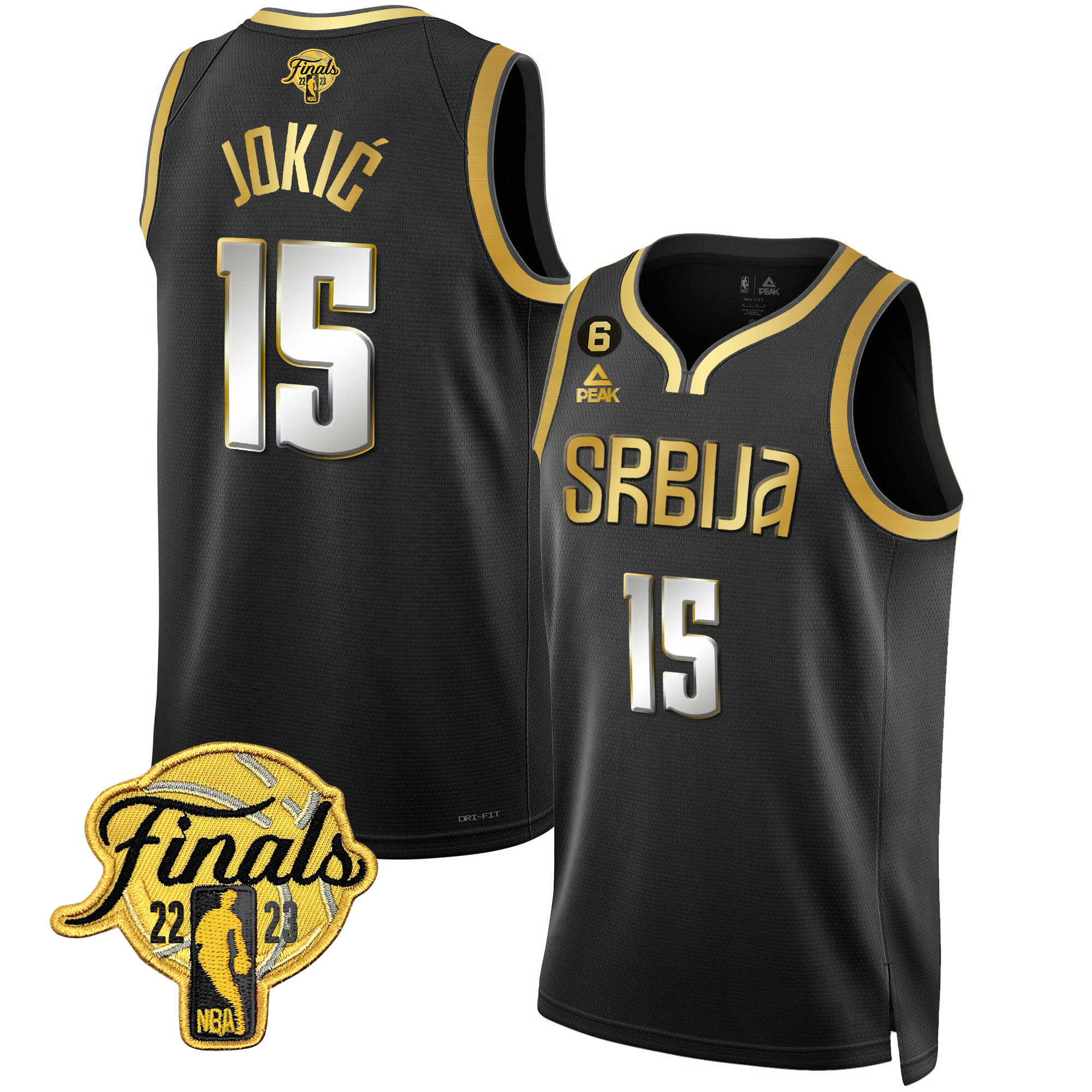 Nikola Jokic Denver Nuggets Serbia Finals Patch Gold Black Limited Jersey - All Stitched