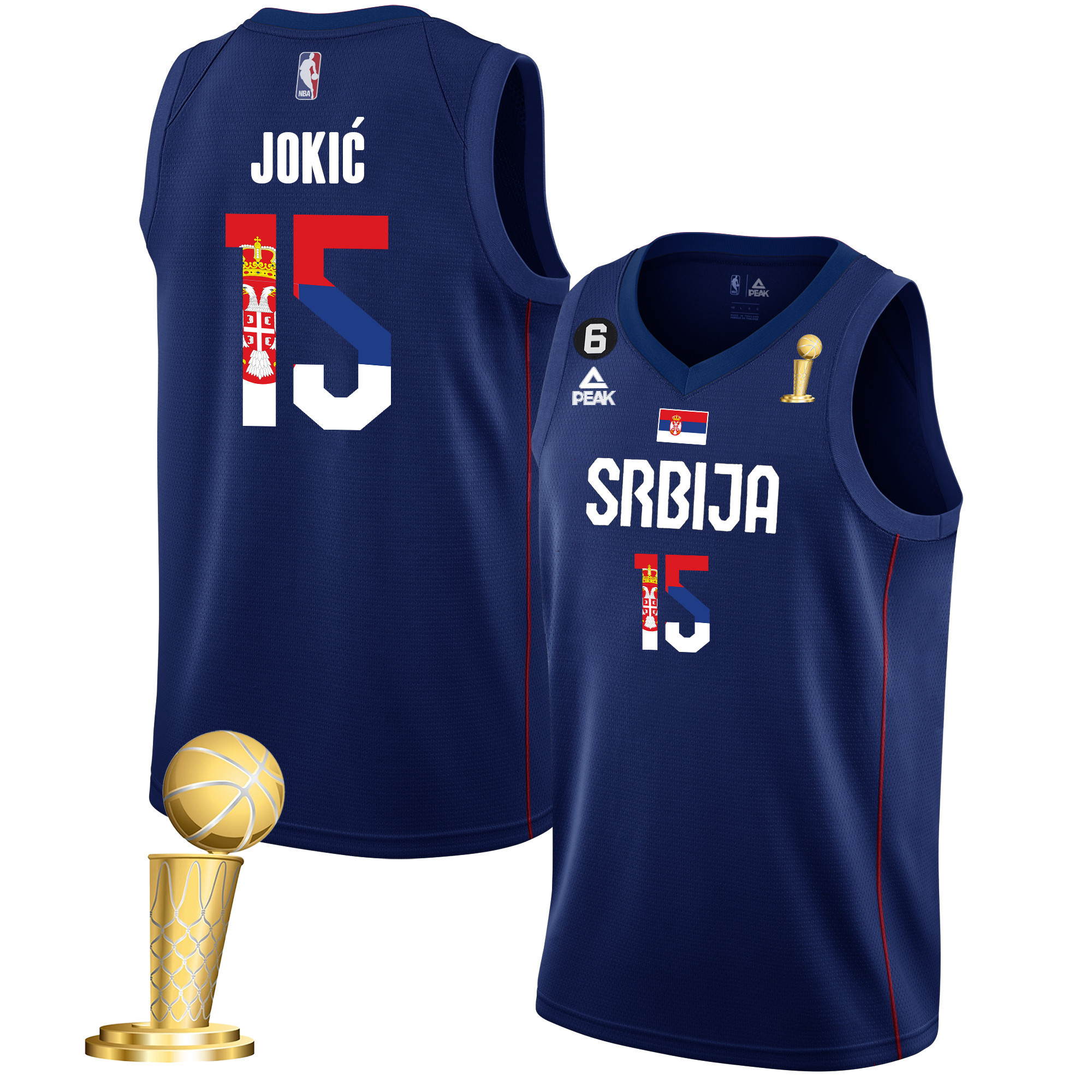 Nikola Jokic Denver Nuggets Serbia Flag Champions Serbia Navy Jersey - All Stitched