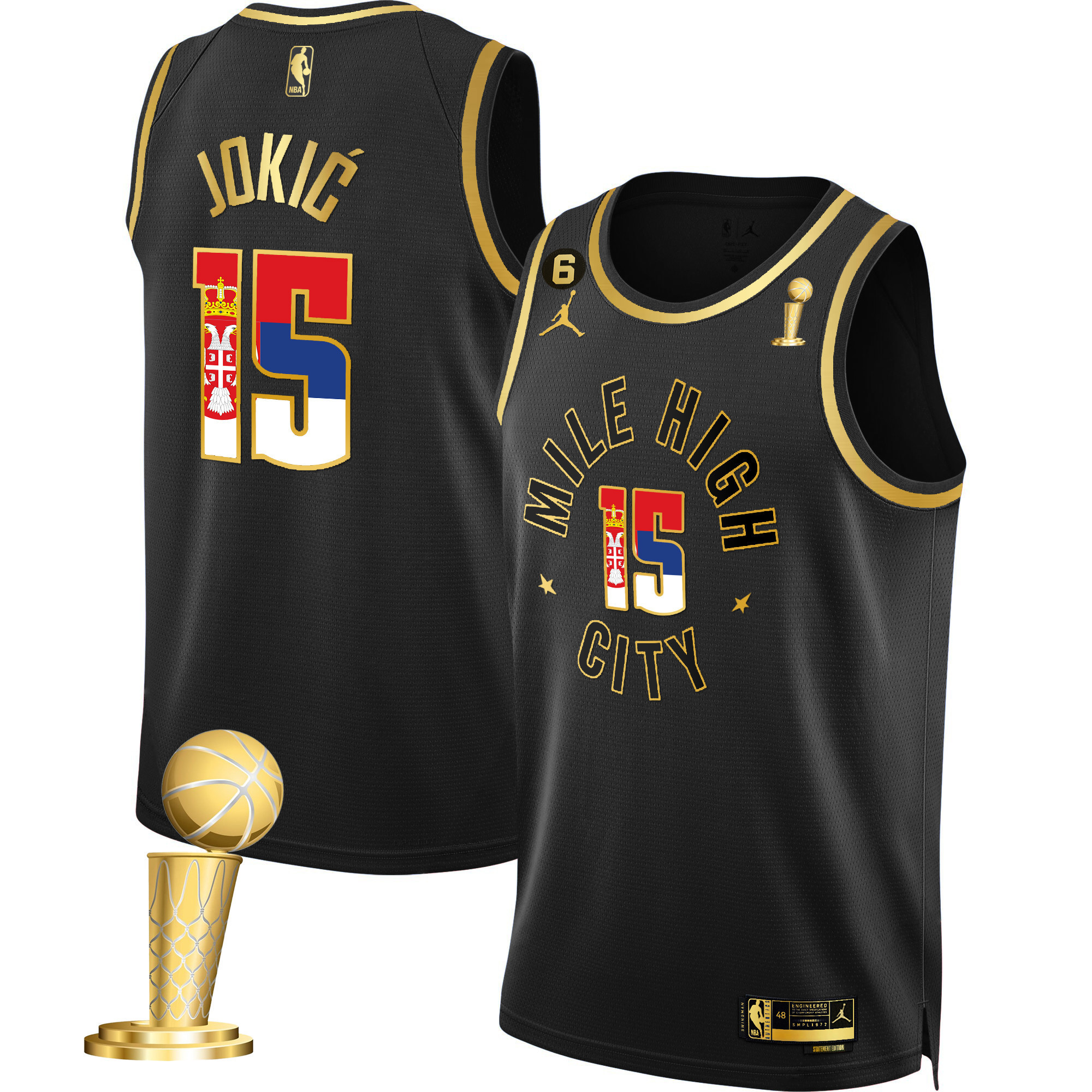 Nikola Jokic Denver Nuggets Serbia Flag Champions Statement Black Jersey - All Stitched