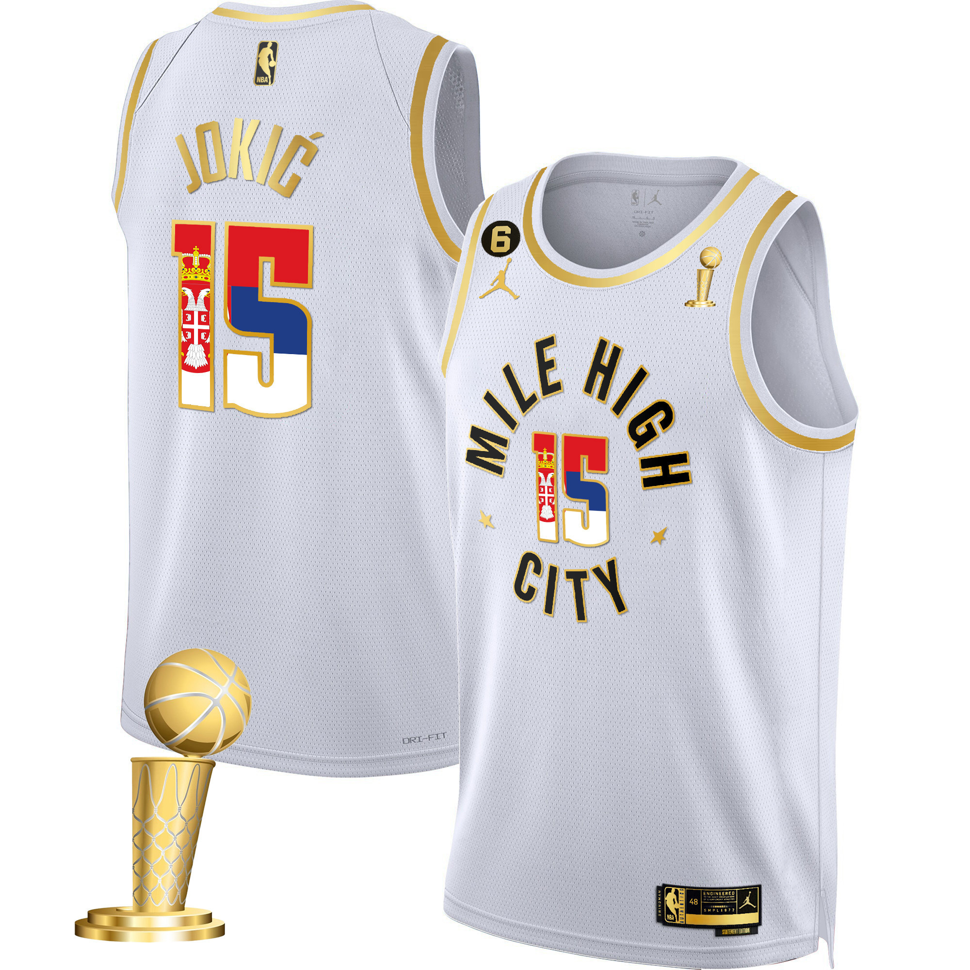 Nikola Jokic Denver Nuggets Serbia Flag Champions Statement White Jersey - All Stitched