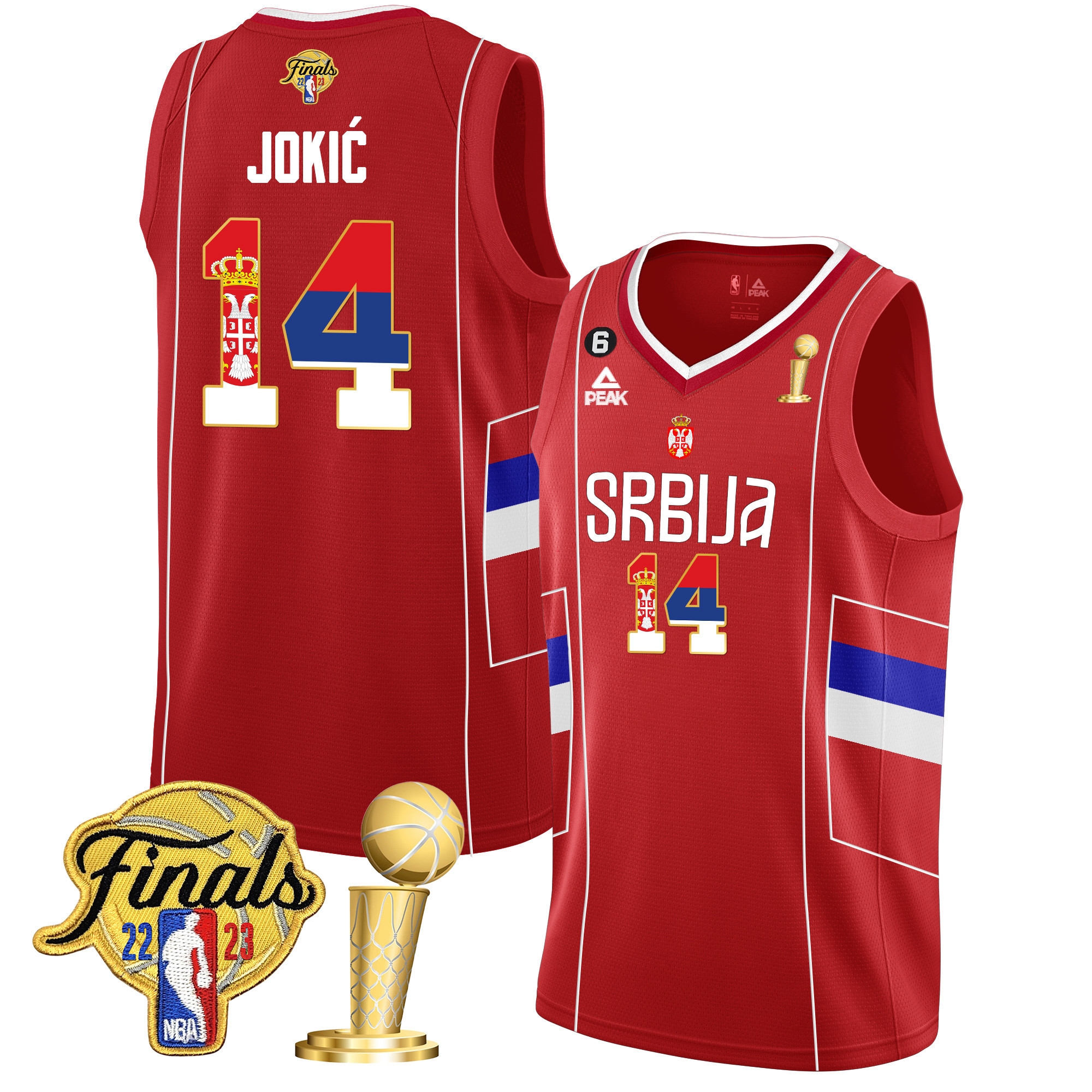 Nikola Jokic Denver Nuggets Serbia Flag Finals & Champions Serbia Red Jersey - All Stitched