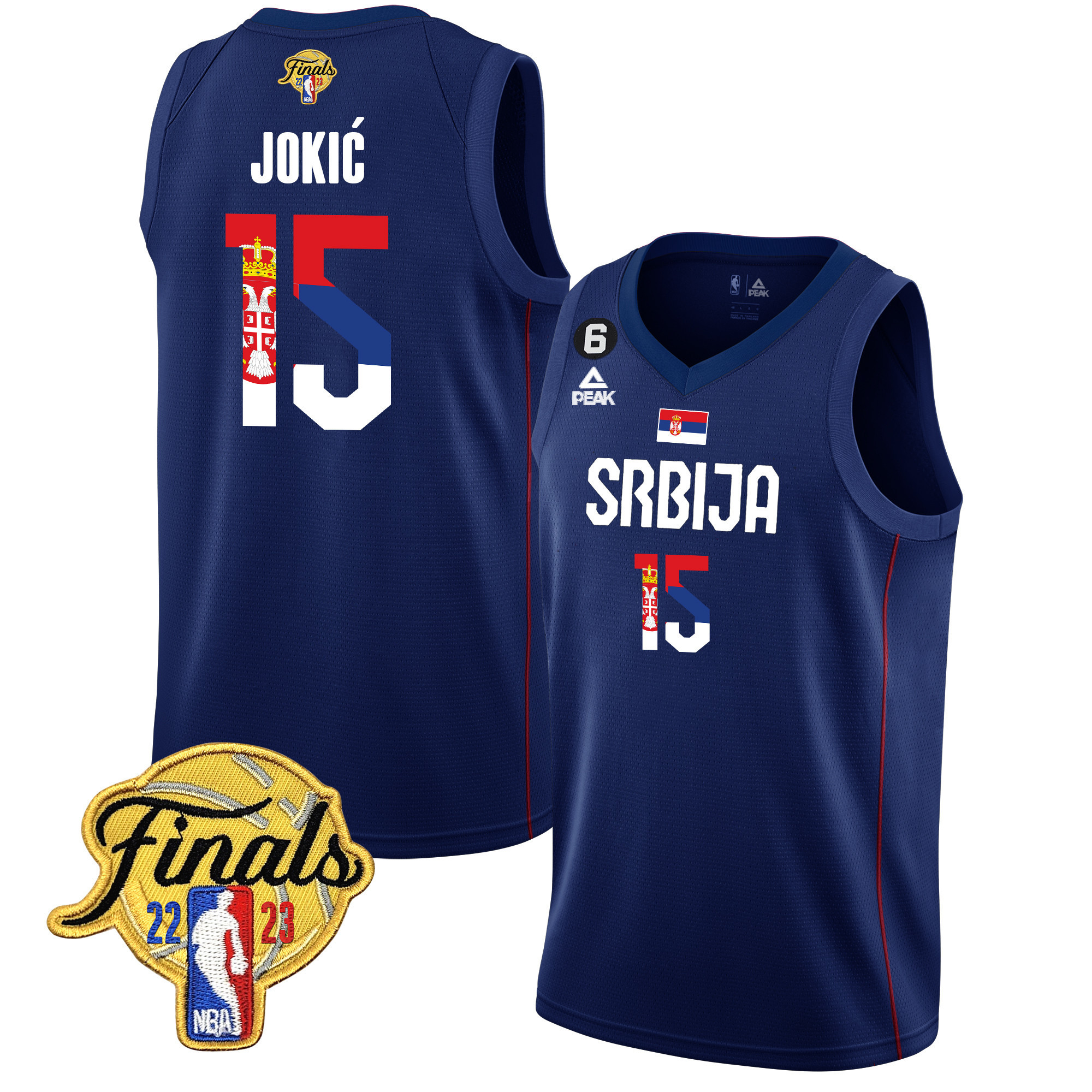 Nikola Jokic Denver Nuggets Serbia Flag Finals Patch Serbia Navy Jersey - All Stitched