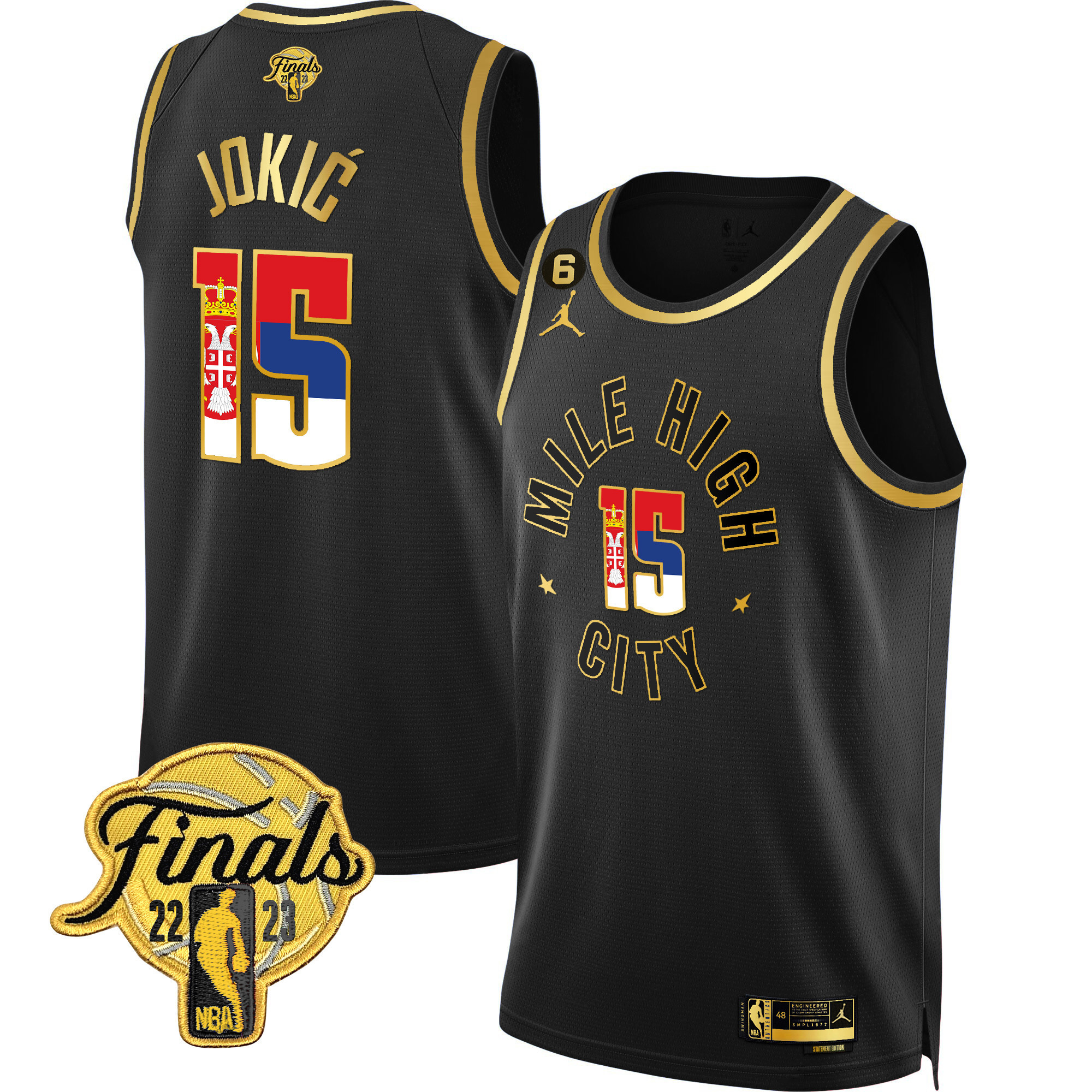 Nikola Jokic Denver Nuggets Serbia Flag Finals Patch Statement Black Jersey - All Stitched