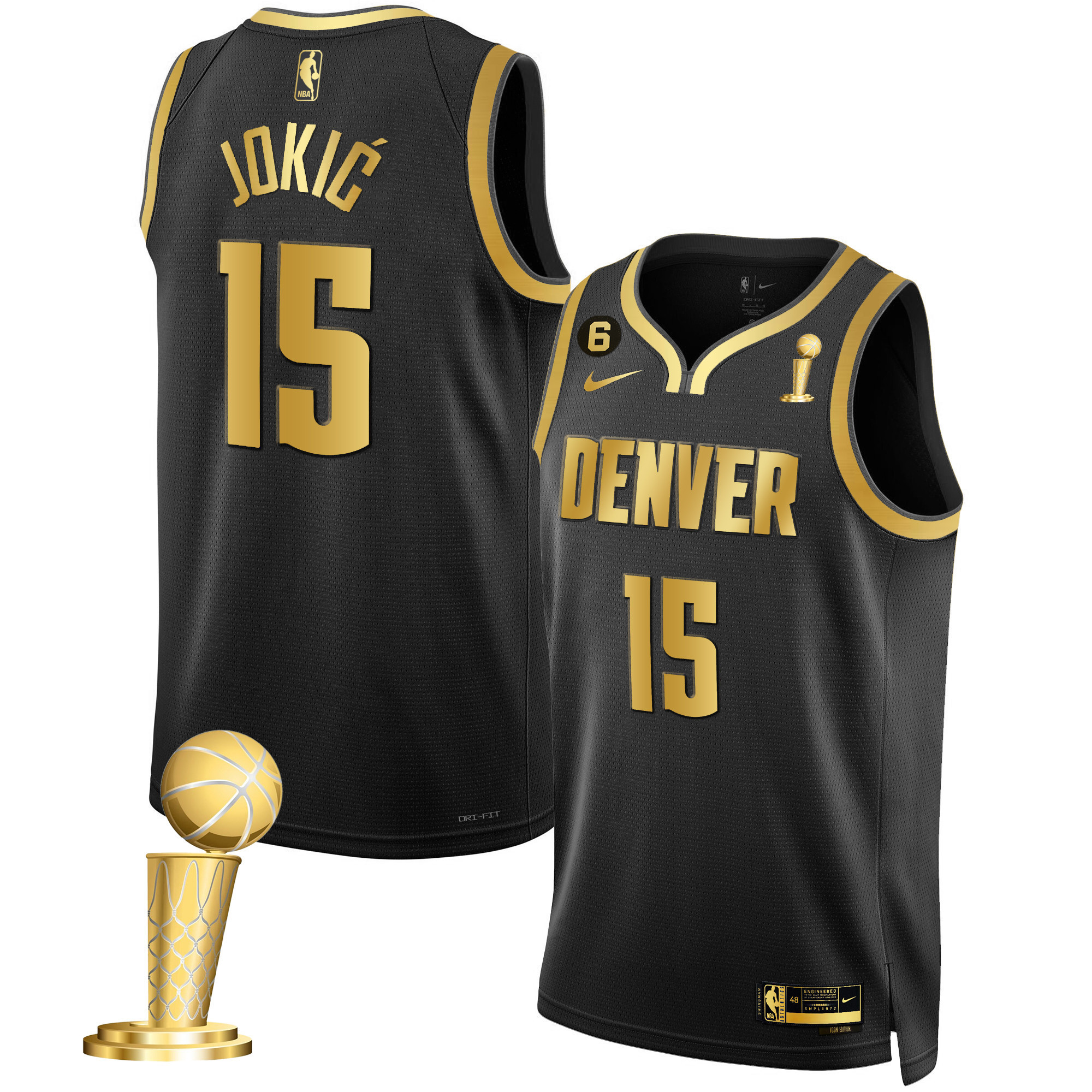 Nikola Jokic Men's Denver Nuggets Champions Black White Gold Black Gold Jersey - All Stitched