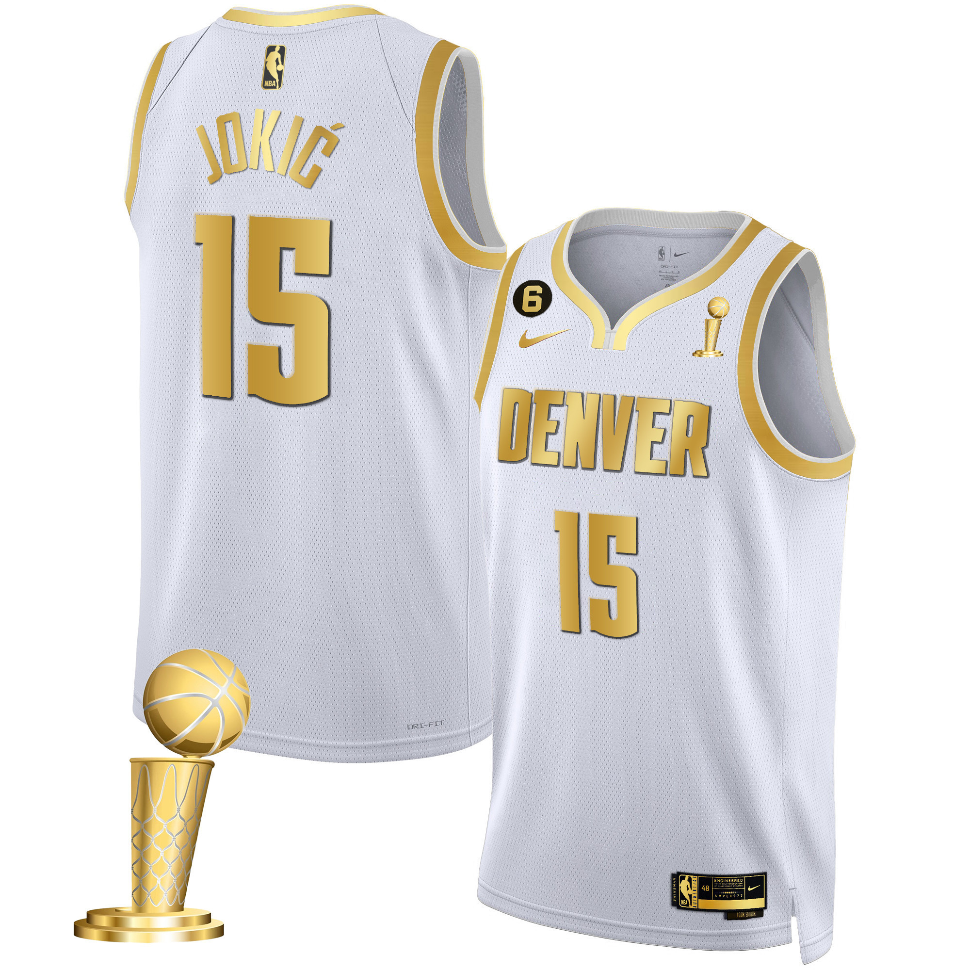Nikola Jokic Men's Denver Nuggets Champions Black White Gold Jersey - All Stitched