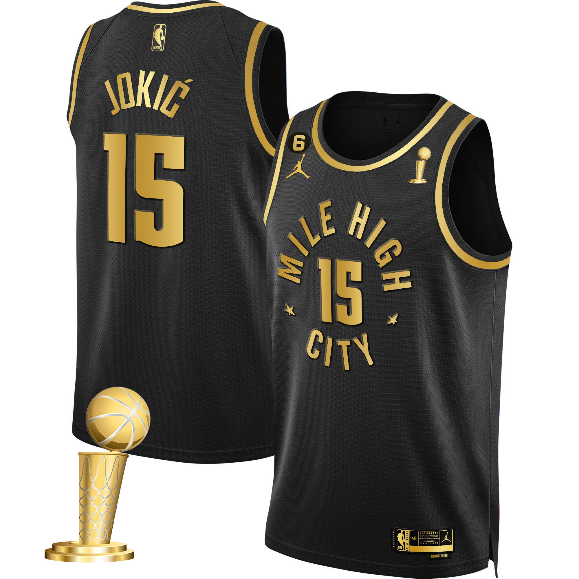 Nikola Jokic Men's Denver Nuggets Champions Black White Gold Statement Black Jersey - All Stitched