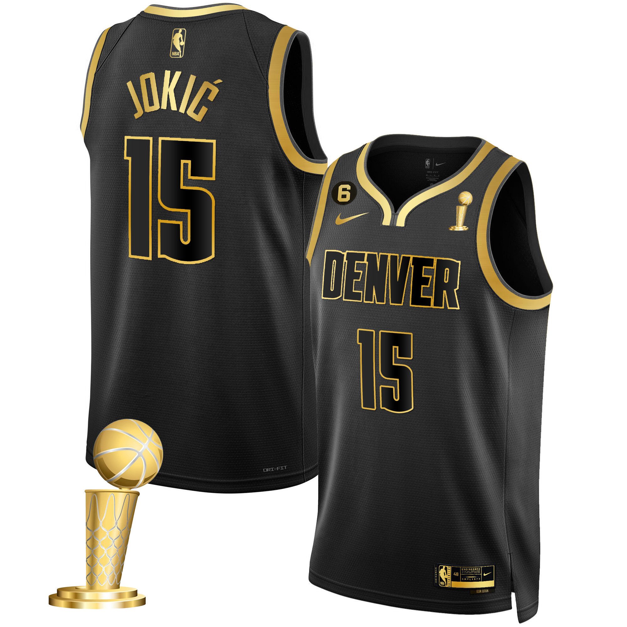 Nikola Jokic Men's Denver Nuggets Champions Collection Black Gold Jersey - All Stitched