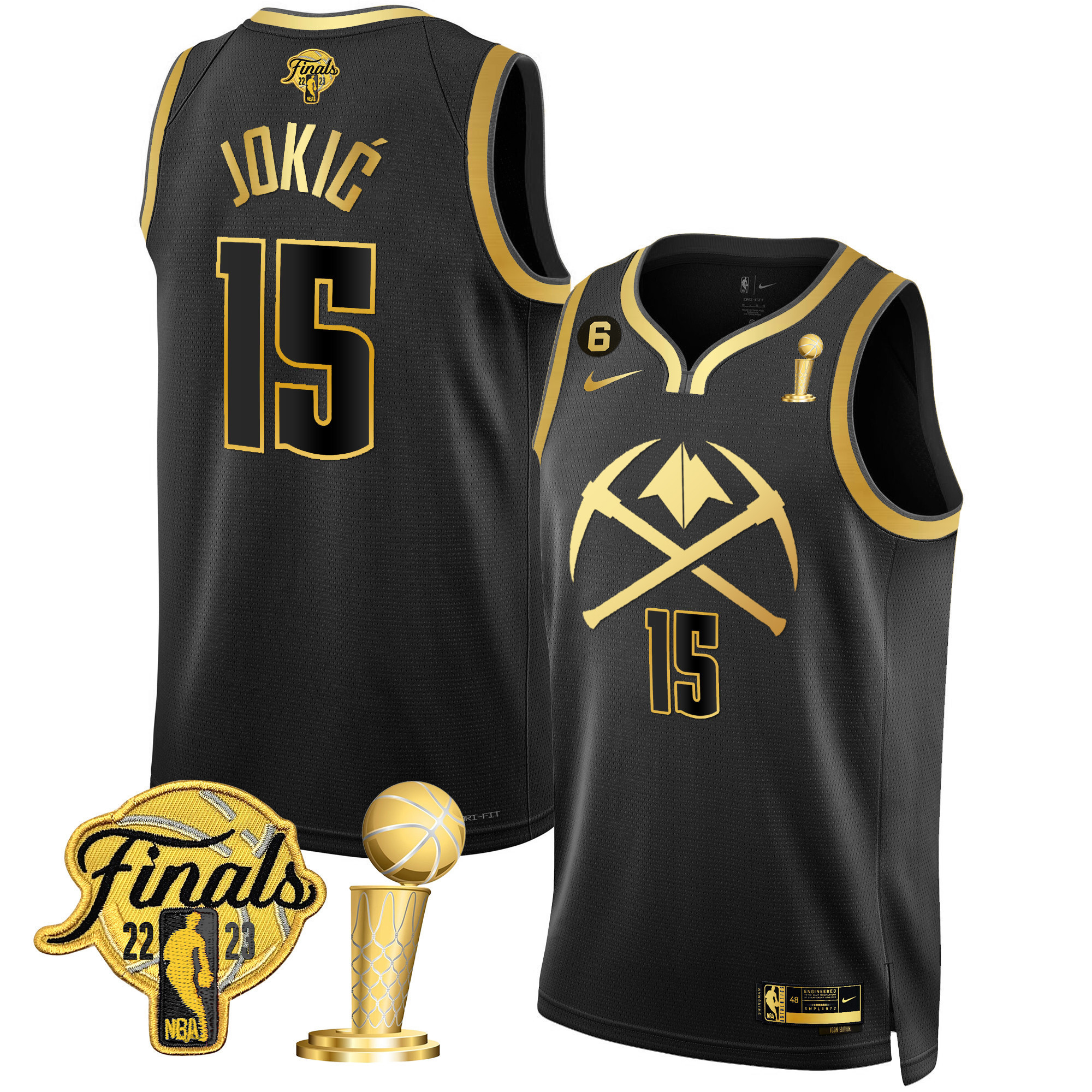 Nikola Jokic Men's Denver Nuggets Finals Champions Patch Gold Special V2 Black Gold Jersey - All Stitched