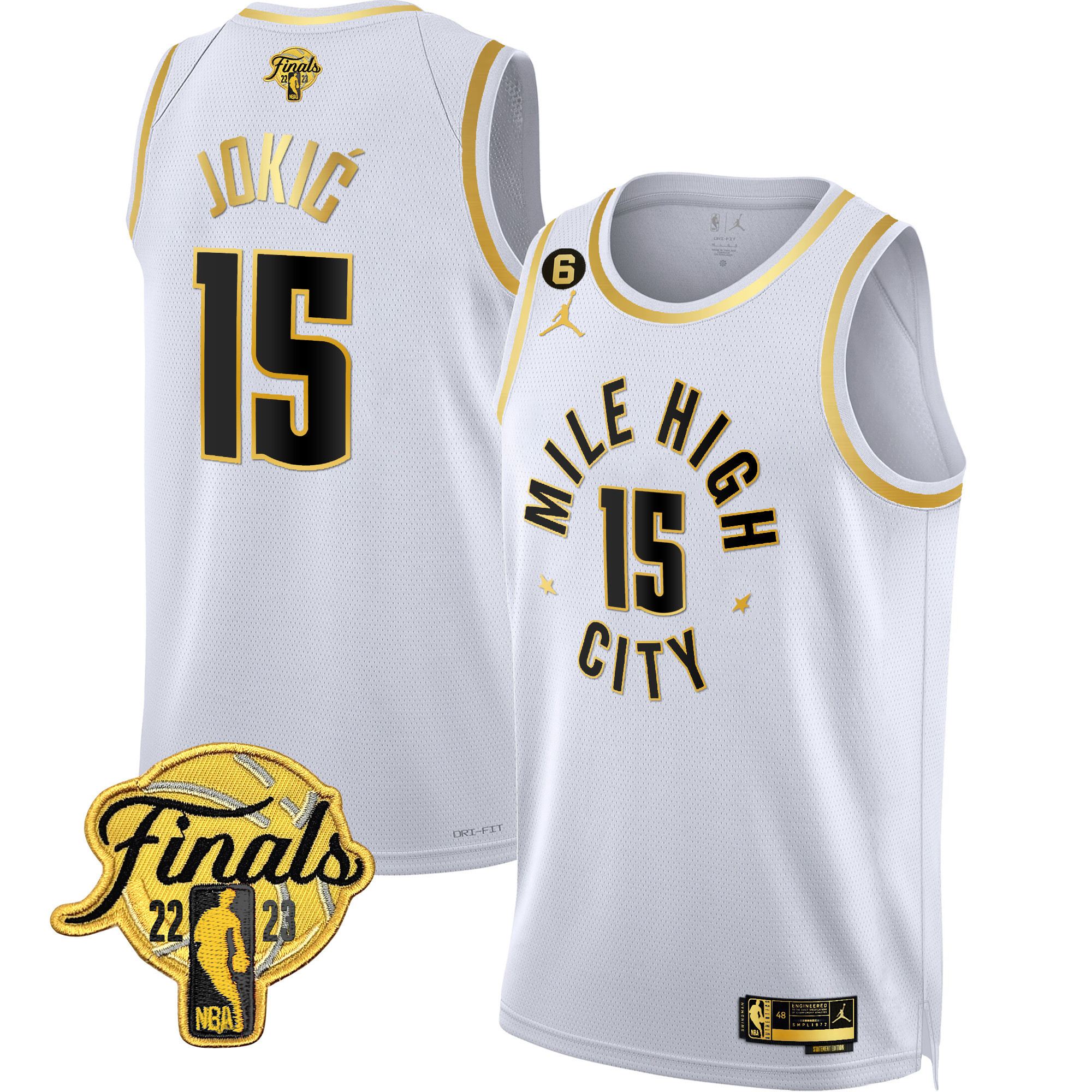 Nikola Jokic Men's Denver Nuggets Finals Patch Gold Statement White Jersey - All Stitched