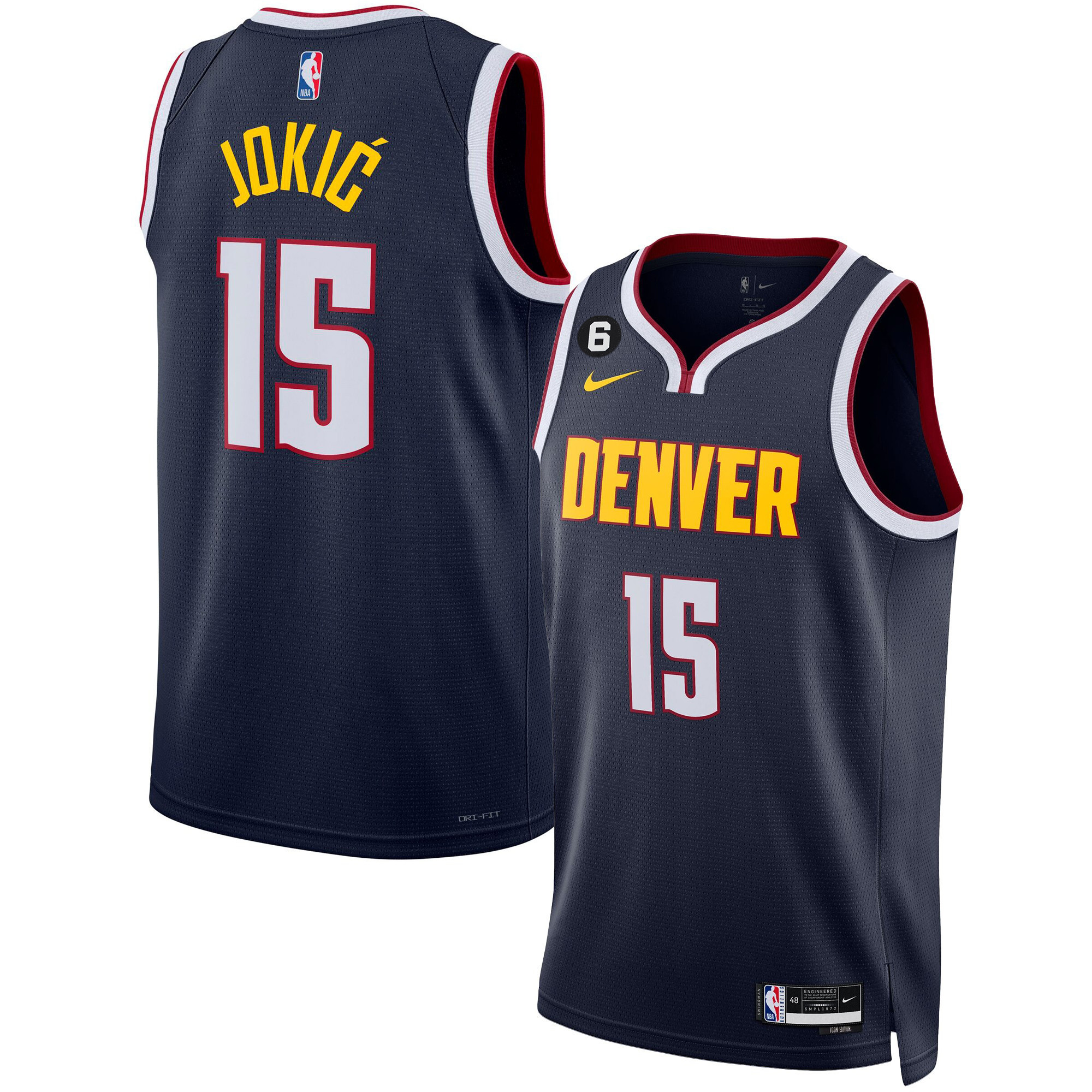 Nikola Jokic Men's Denver Nuggets #6 Patch Collection Icon Jersey - All Stitched