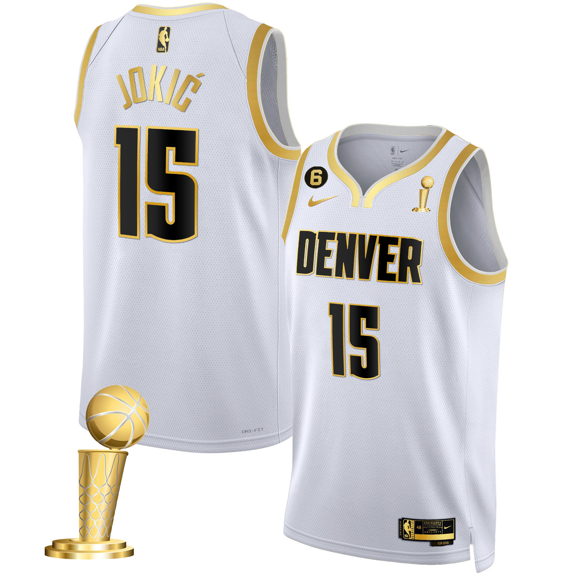 Nikola Jokic Youth's Denver Nuggets Champions Collection White Gold Jersey - All Stitched