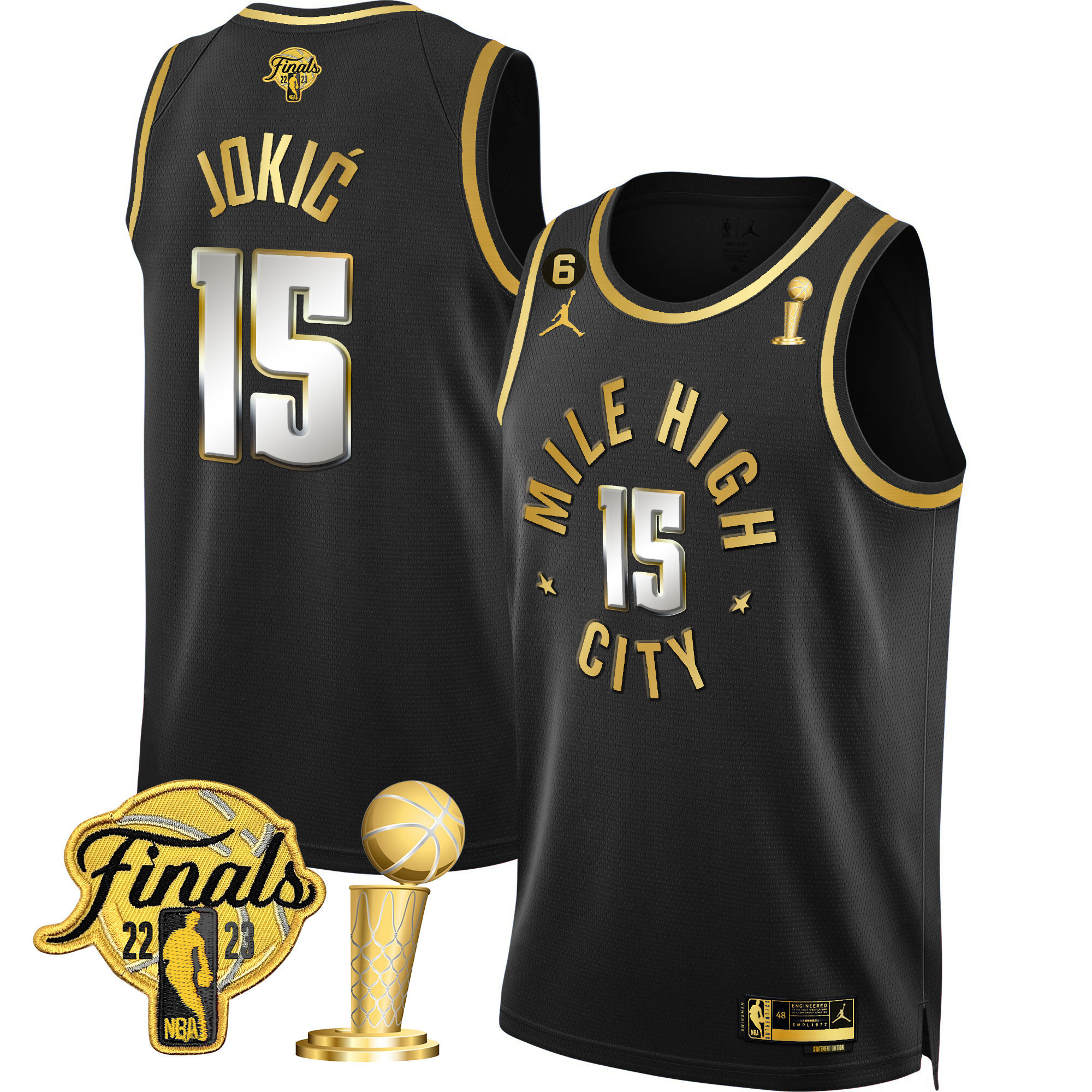Nikola Jokic Youth's Denver Nuggets Finals Champions Patch Gold Statement Limited Jersey - All Stitched