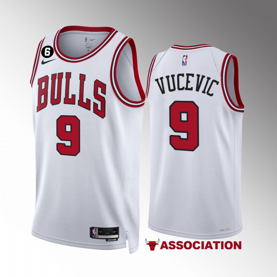 Nikola Vucevic Chicago Bulls #9 White Jersey Association Edition NO.6 Patch