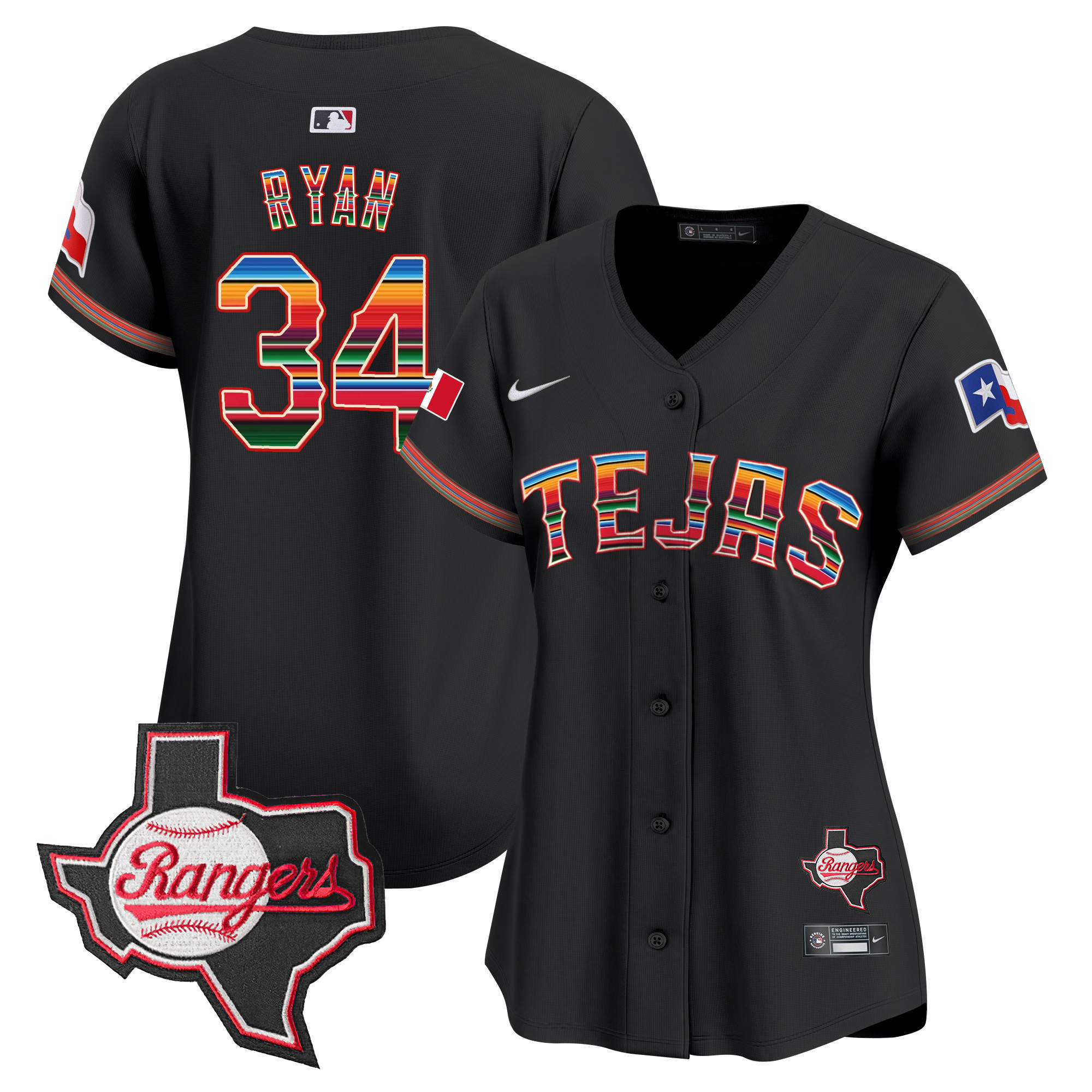 Nolan Ryan Women's Texas Rangers Mexico Texas Patch Vapor Premier Limited Black Jersey