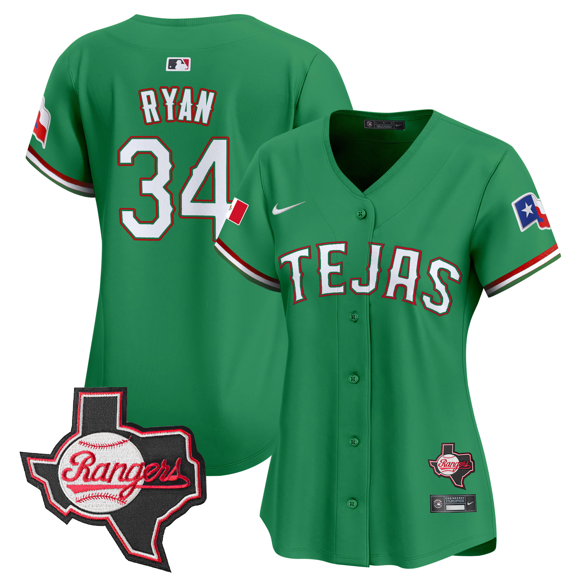 Nolan Ryan Women's Texas Rangers Mexico Texas Patch Vapor Premier Limited Green Jersey