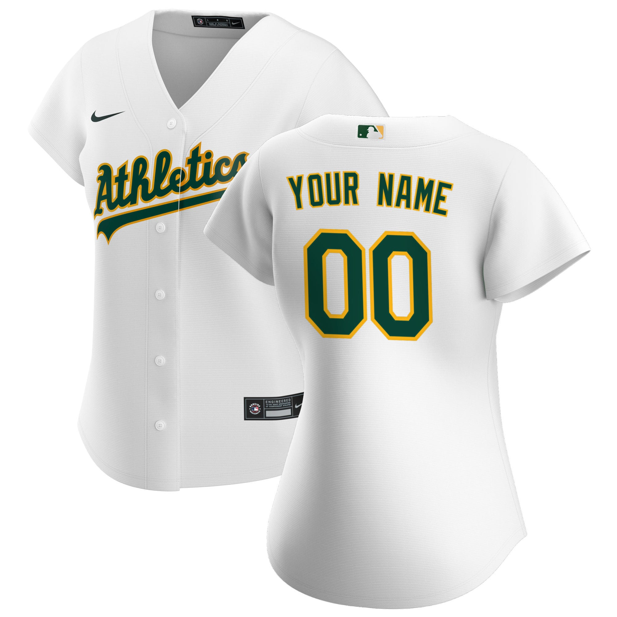 Oakland Athletics Womens Home Replica Custom Jersey - White Custom Jerseys 