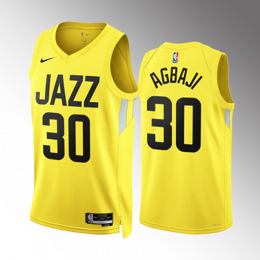 Ochai Agbaji Utah Jazz Yellow #30 Icon Edition Jersey Swingman