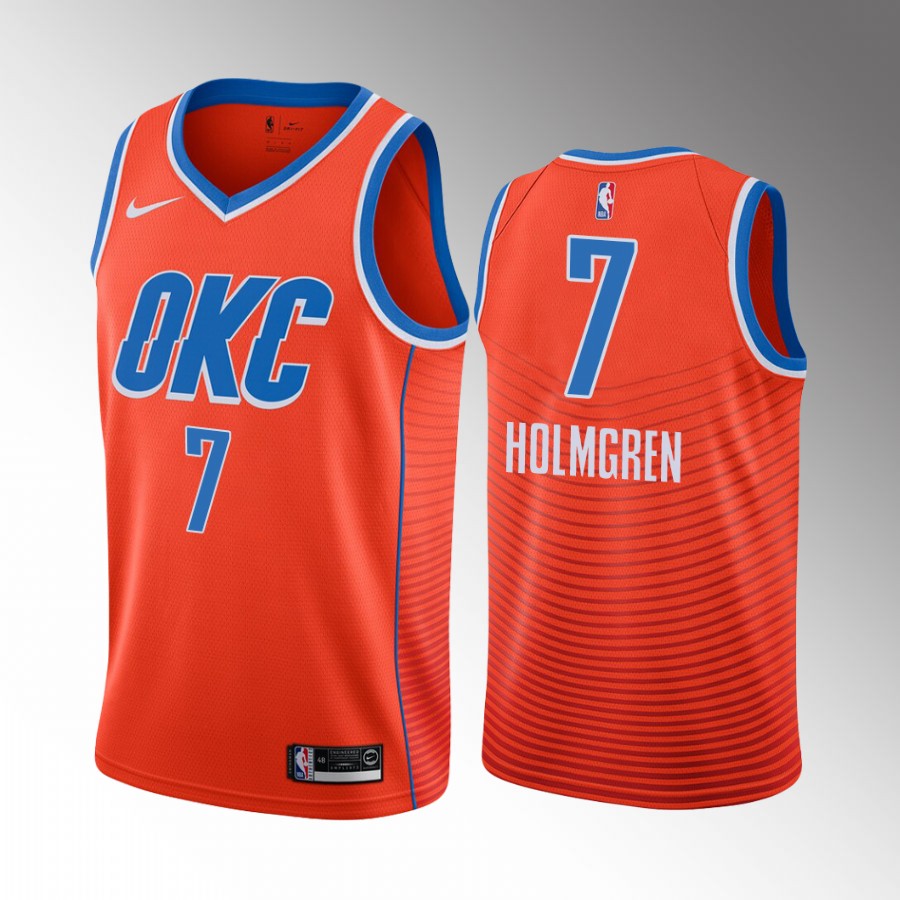 Oklahoma City Thunder Chet Holmgren Draft Gonzaga Bulldogs Orange #7 Jersey Statement Edition