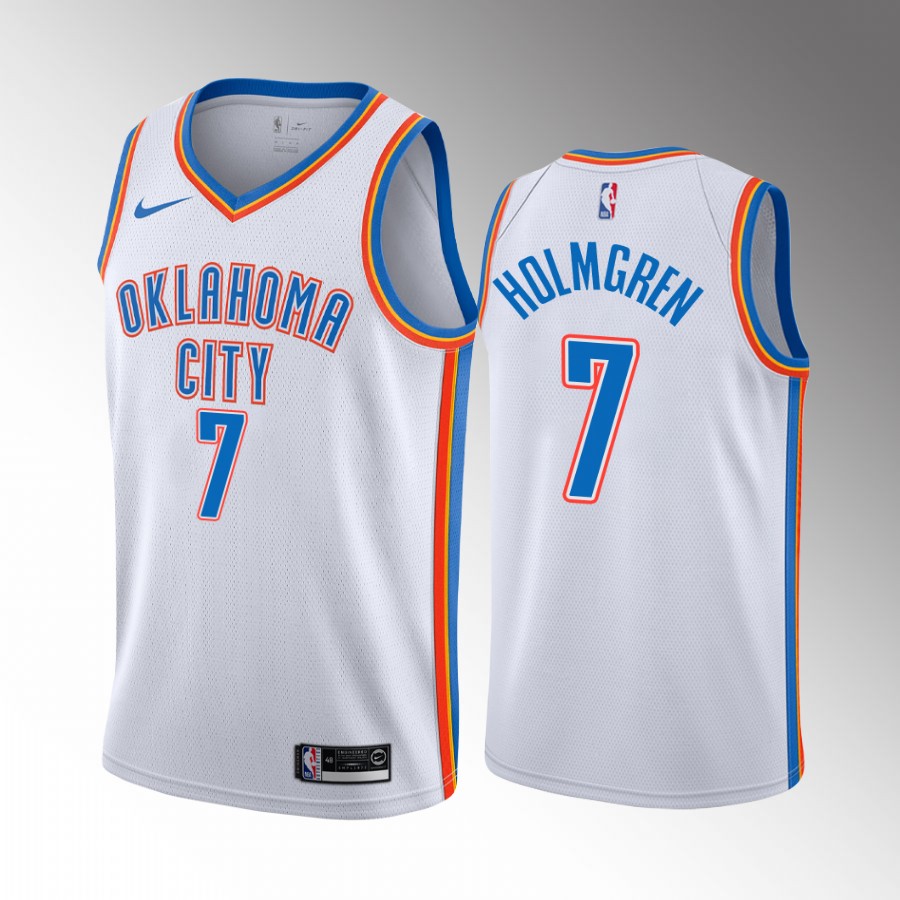 Oklahoma City Thunder Chet Holmgren Draft Gonzaga Bulldogs White #7 Jersey Association Edition