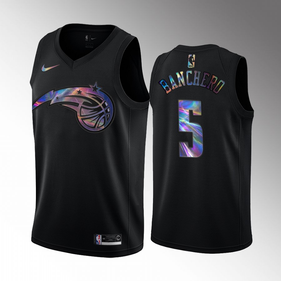 Orlando Magic Paolo Banchero Draft Duke Blue Devils Black #5 Jersey Iridescent Holographic