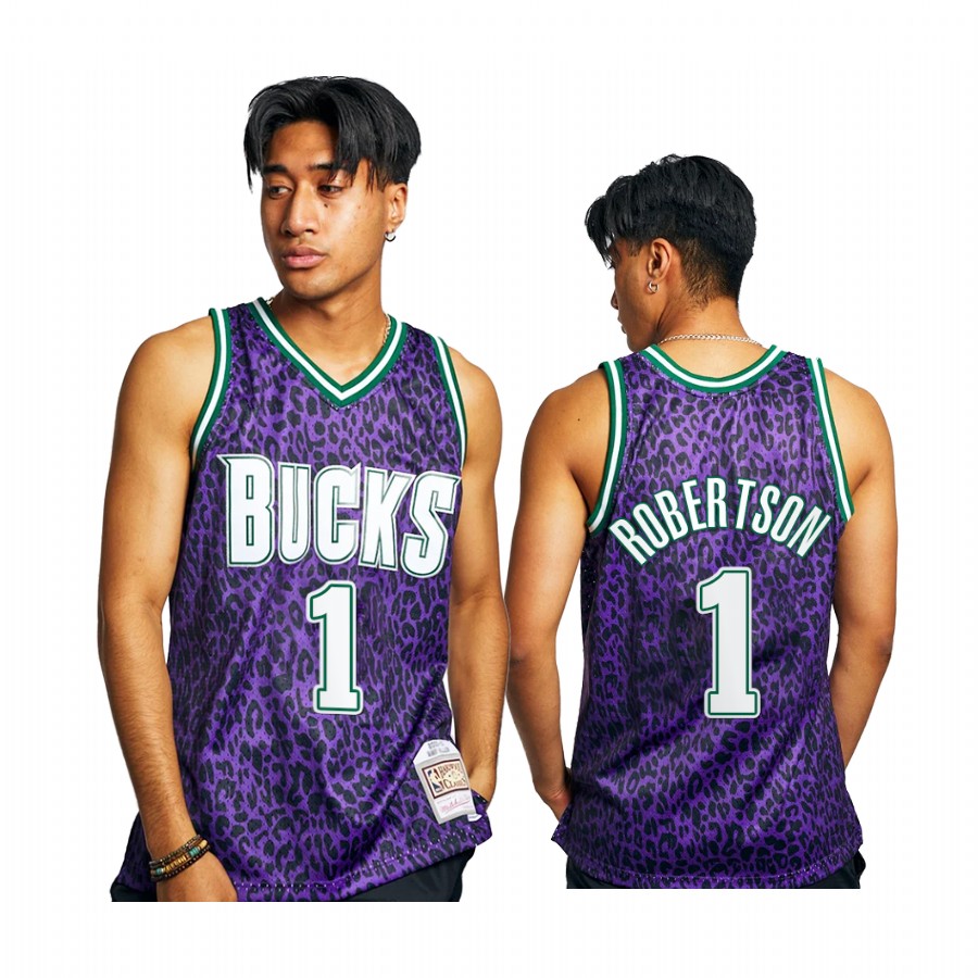 Oscar Robertson 1 Milwaukee Bucks Wild Life Green Jersey HWC Swingman