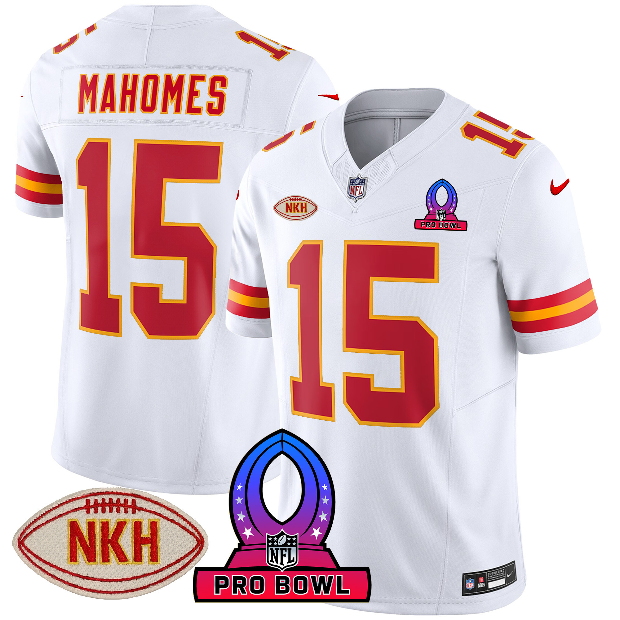 Patrick Mahomes Men's Kansas City Chiefs Pro Bowl Patch Vapor White Jersey