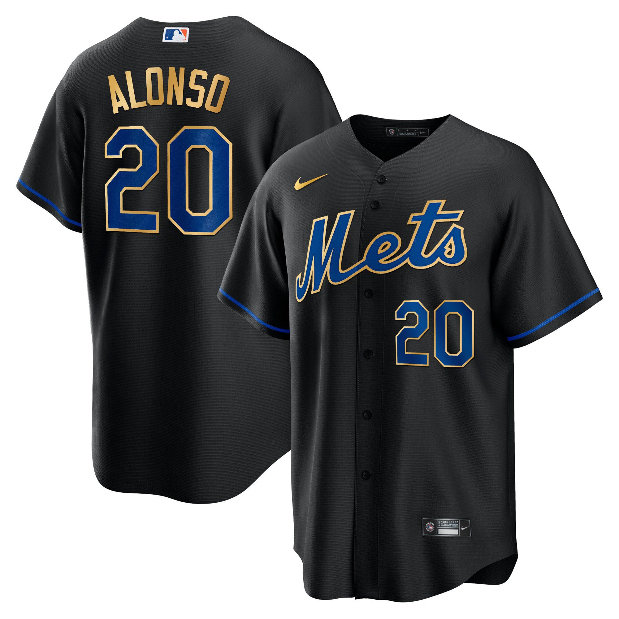 Pete Alonso Men's New York Mets Gold Trim Cool Black Jersey