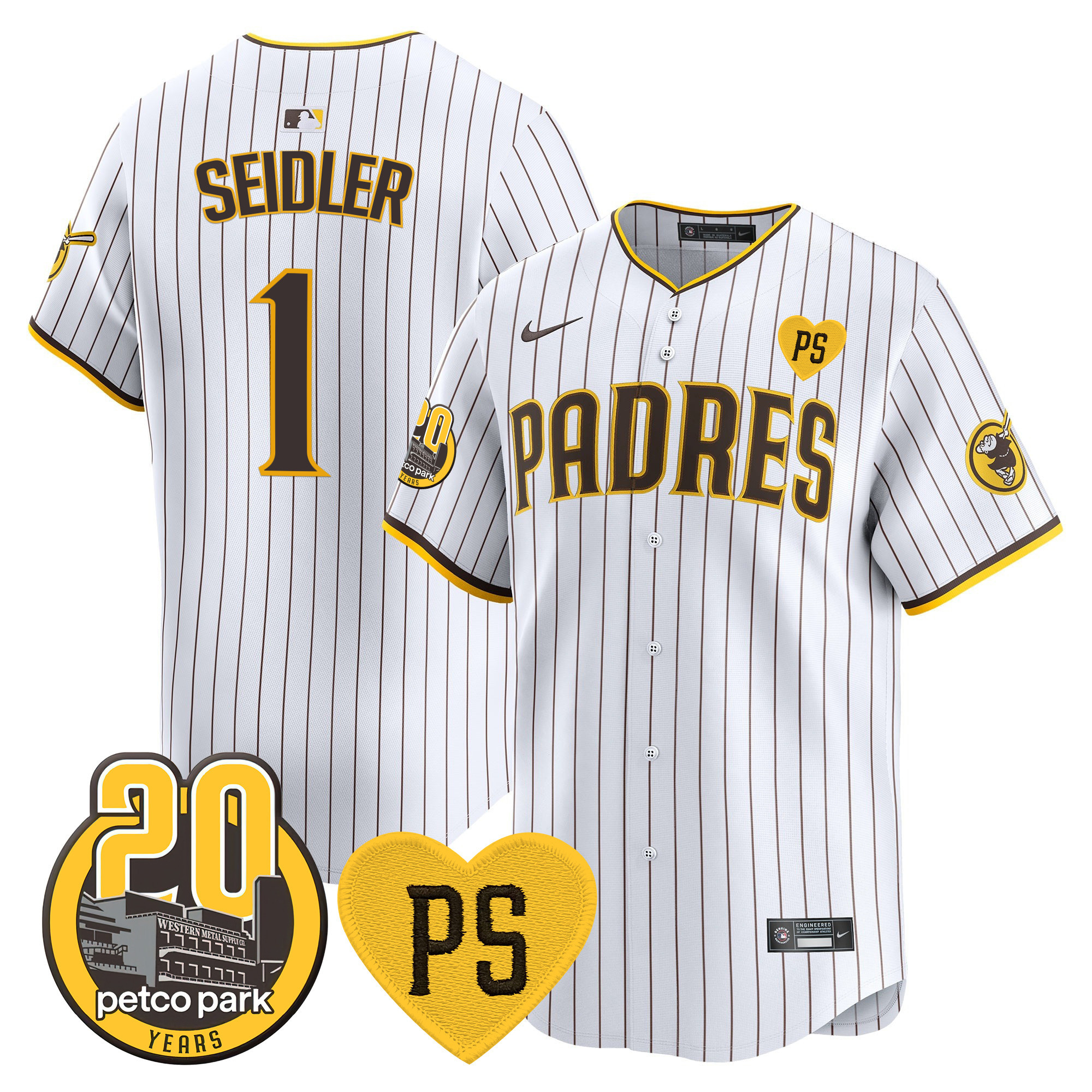 Peter Seidler Men's San Diego Padres "For Peter" & Petco Park 20th Patch Vapor Premier Limited White Jersey