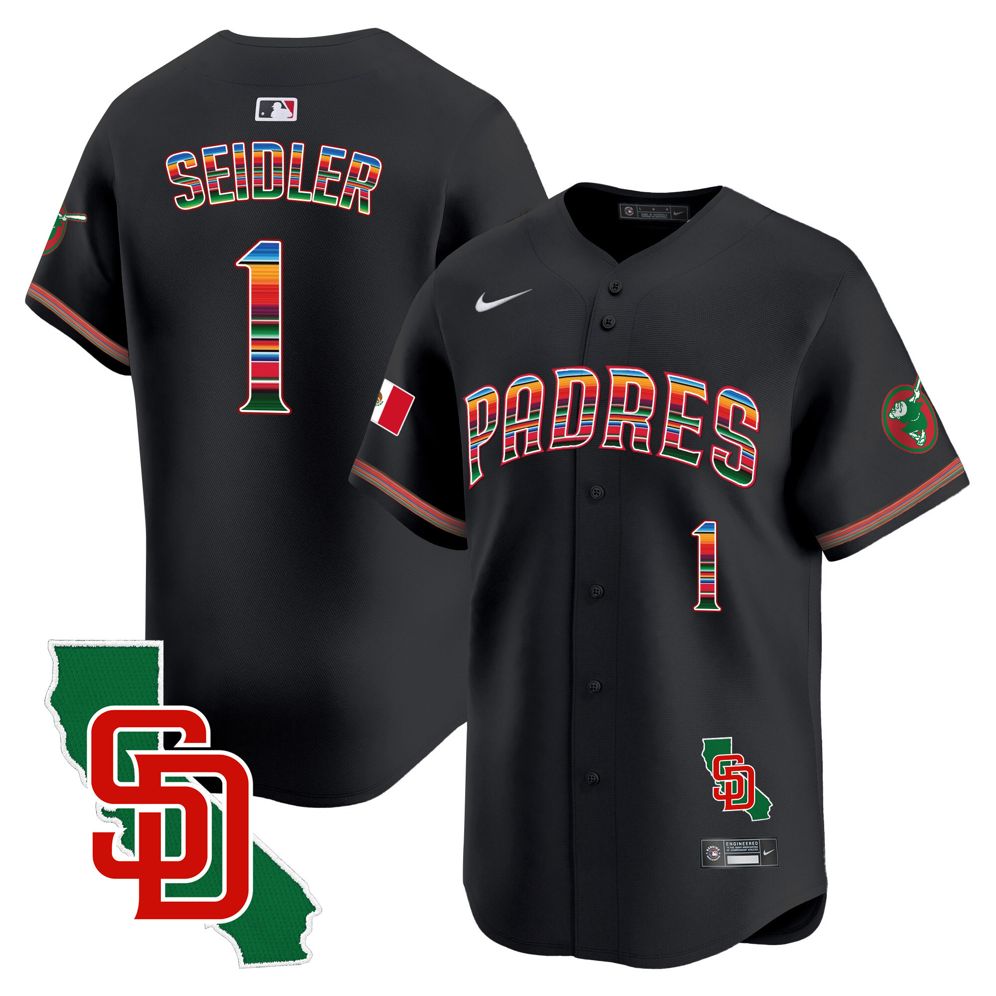 Peter Seidler Men's San Diego Padres Mexico California Patch Vapor Premier Limited Black Jersey