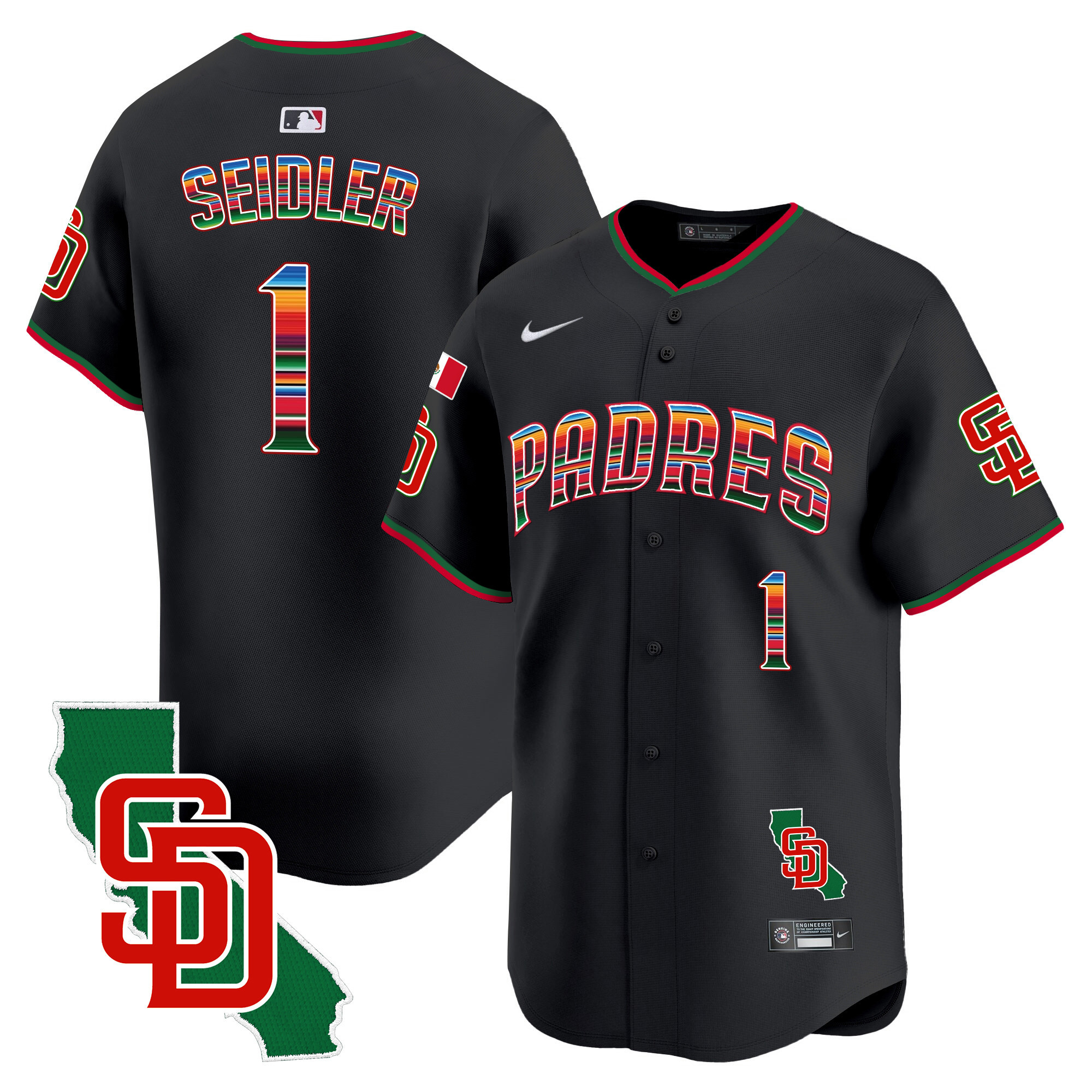 Peter Seidler Men's San Diego Padres Mexico California Patch Vapor Premier Limited V3 Black Jersey