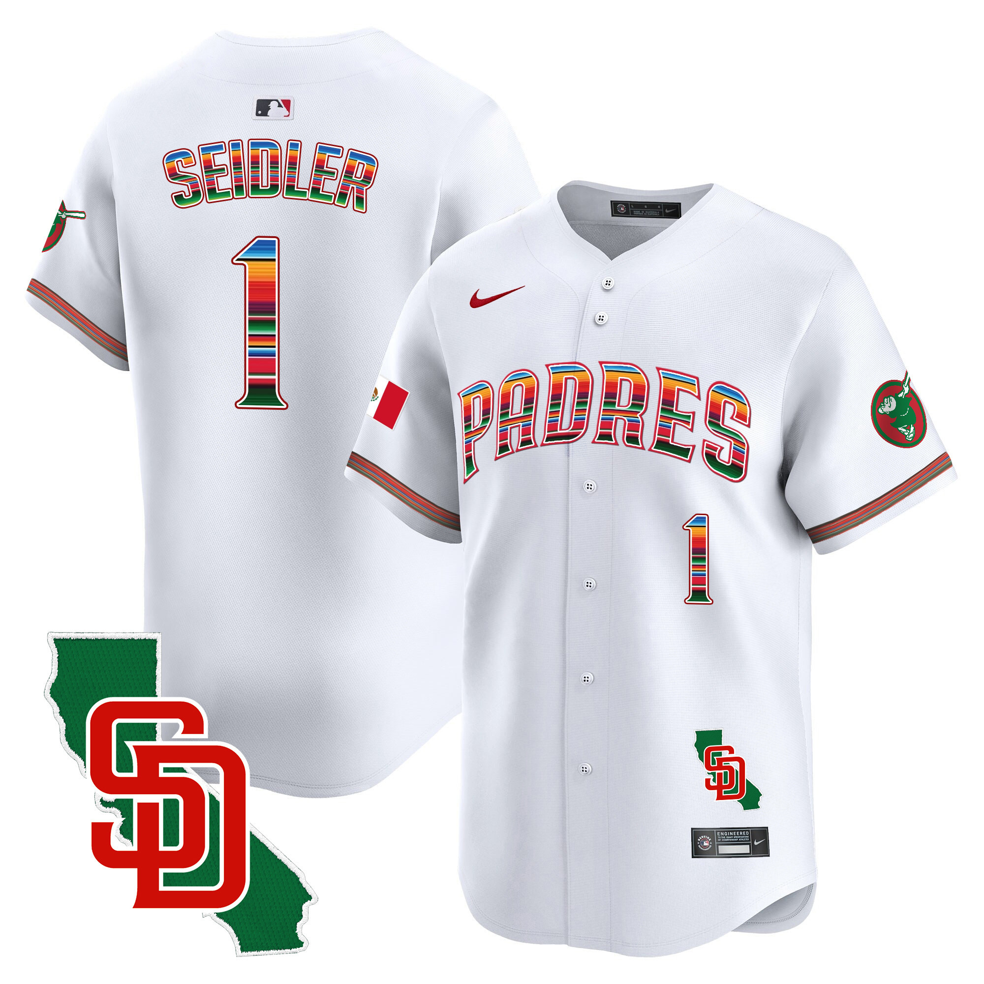 Peter Seidler Men's San Diego Padres Mexico California Patch Vapor Premier Limited White Jersey