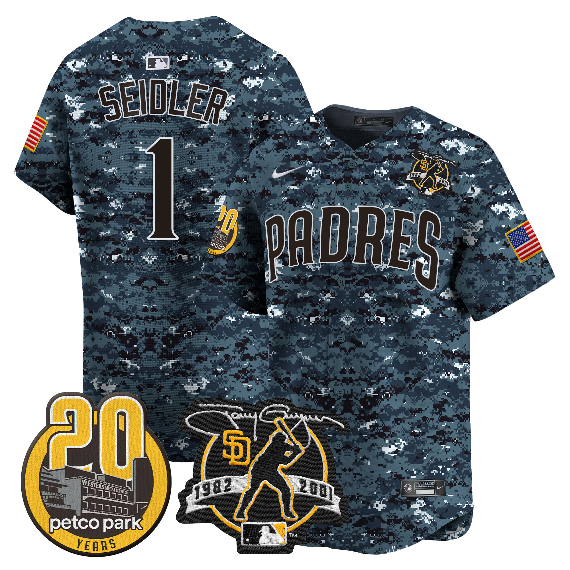 Peter Seidler Men's San Diego Padres Tony Gwynn & Petco Park 20th Patch USMC Vapor Premier Limited Navy Jersey