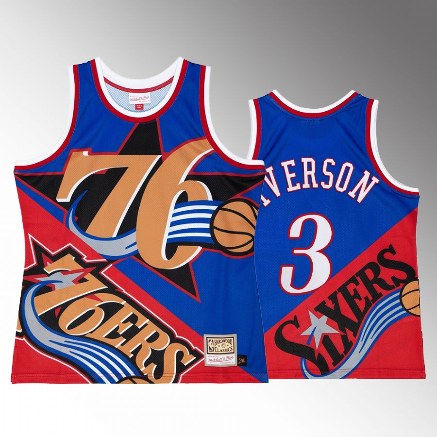 Philadelphia 76ers Allen Iverson Big Face 5.0 Men's Tank Top Two-Tone Fashion Blue Red Jersey Shirt
