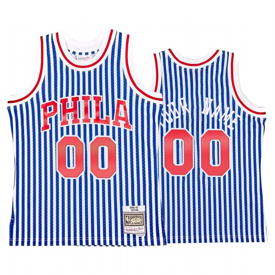 Philadelphia 76ers Custom #00 Blue Striped Jersey