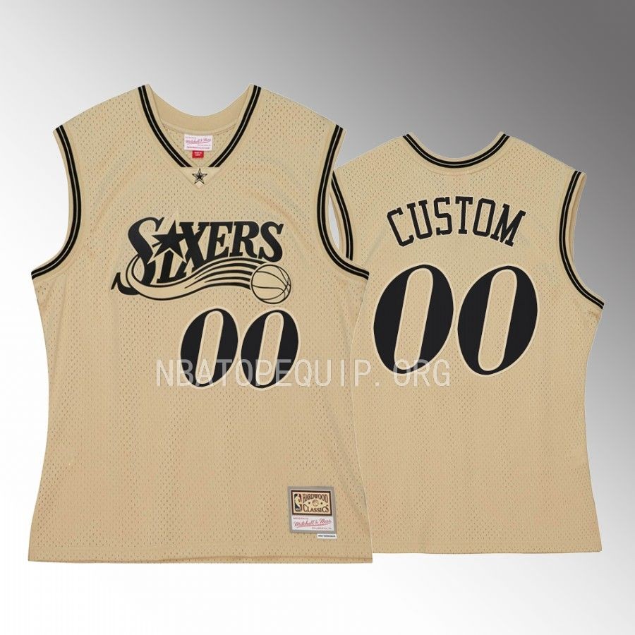 Philadelphia 76ers Custom Khaki Black Hardwood Classics Men Jersey Swingman