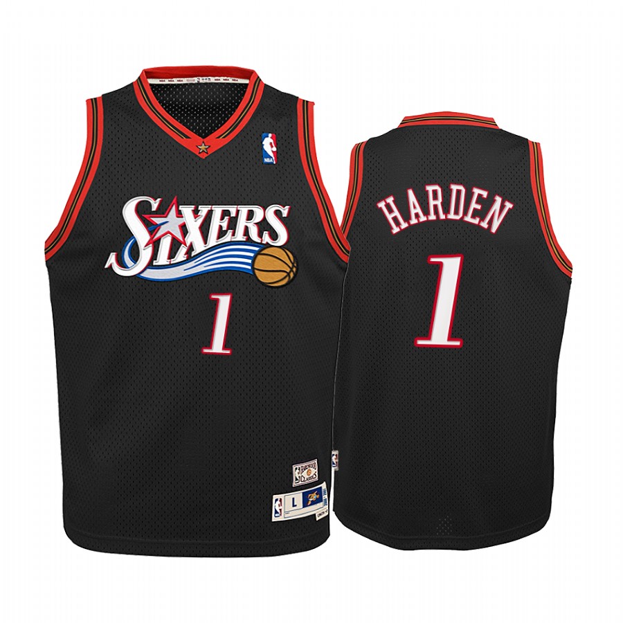Philadelphia 76ers James Harden Hardwood Classics Black Youth Jersey Trade #1