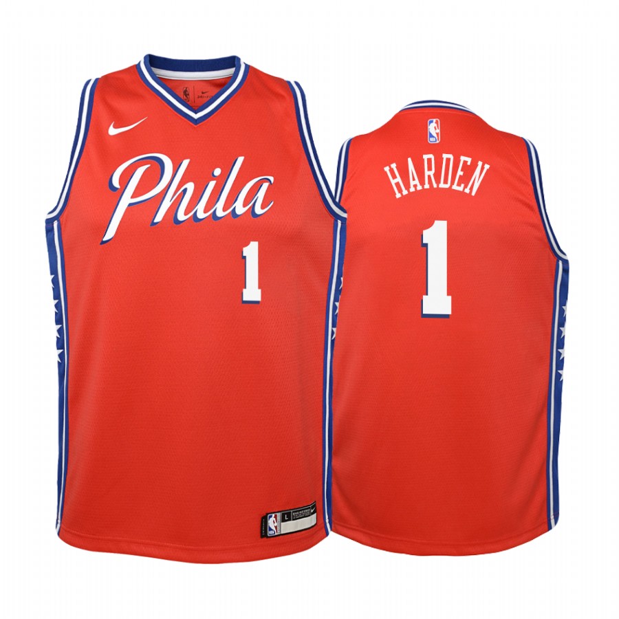 Philadelphia 76ers James Harden Statement Edition Red Youth Jersey Trade #1
